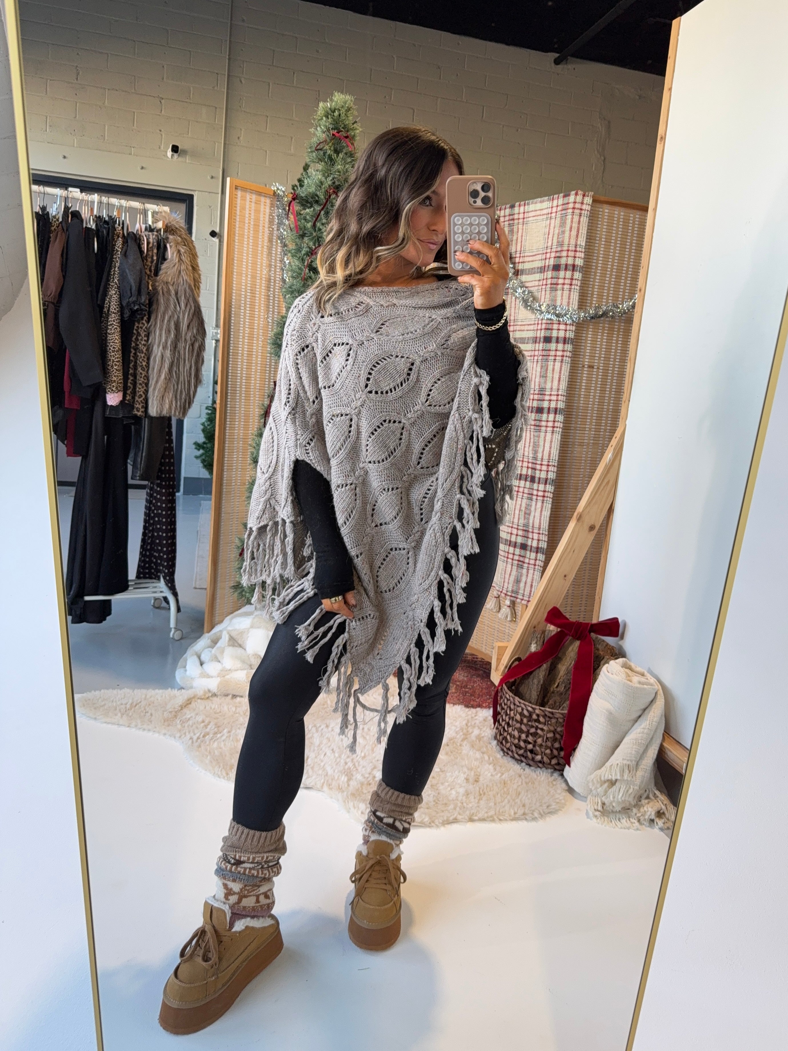 Keep Me Warm Knit Poncho Grey