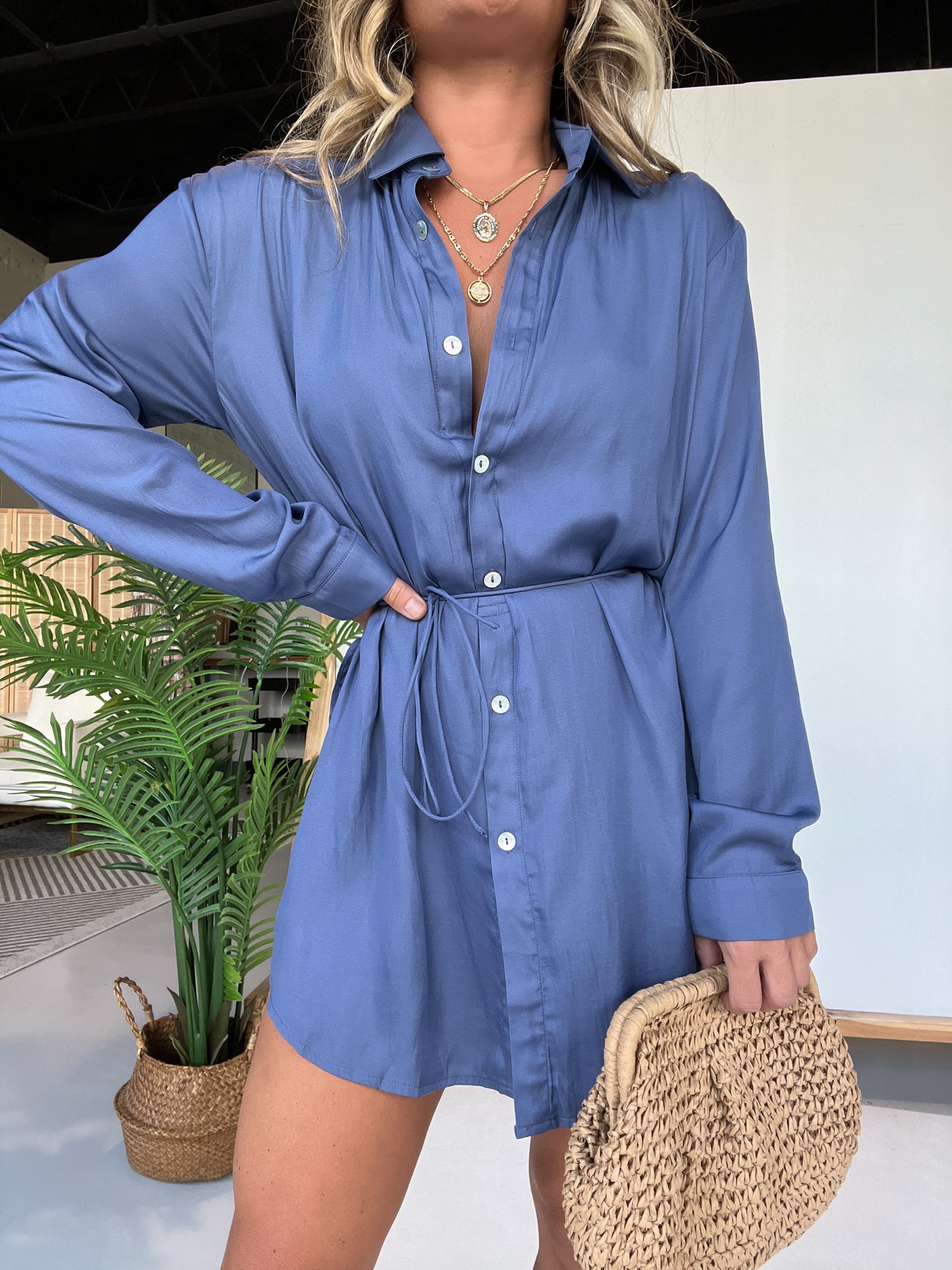 Satin Nights Romper Dress Violet Blue