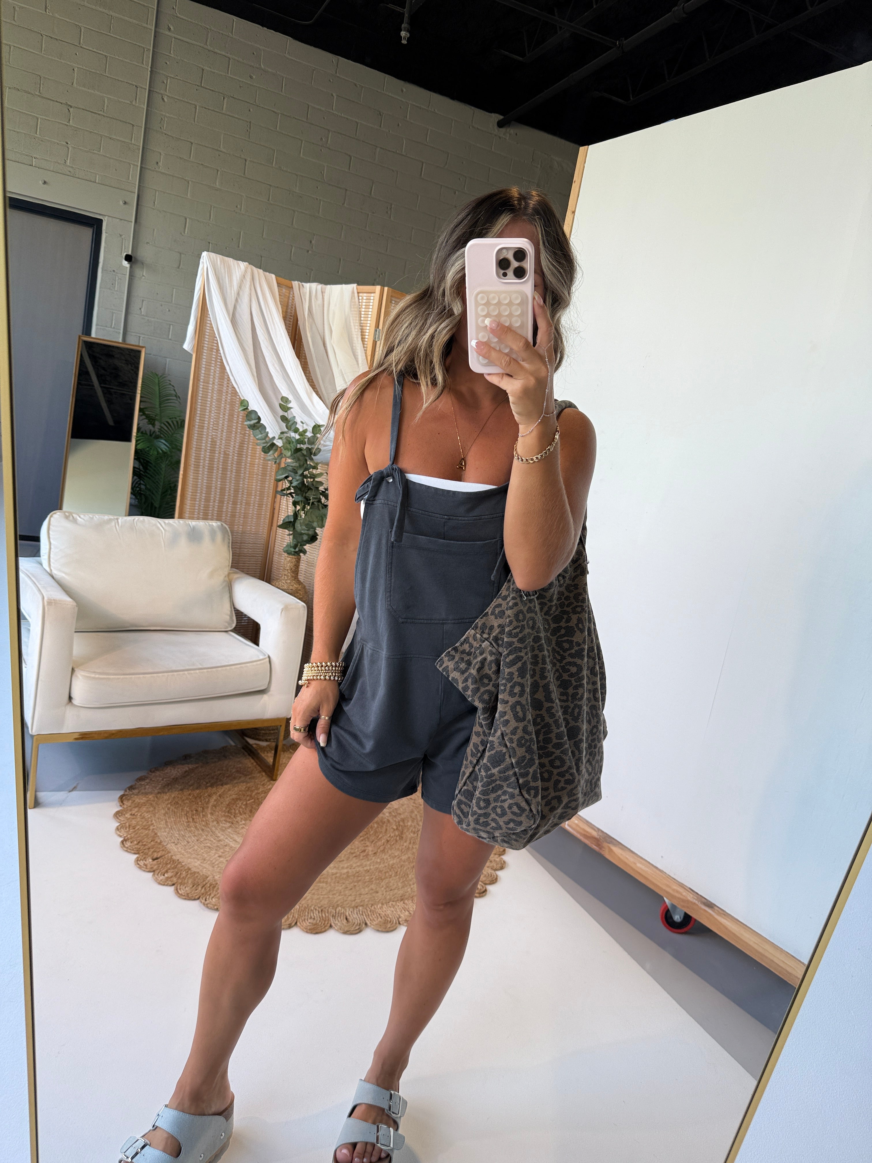 Run Around Overalls French Terry Charcoal