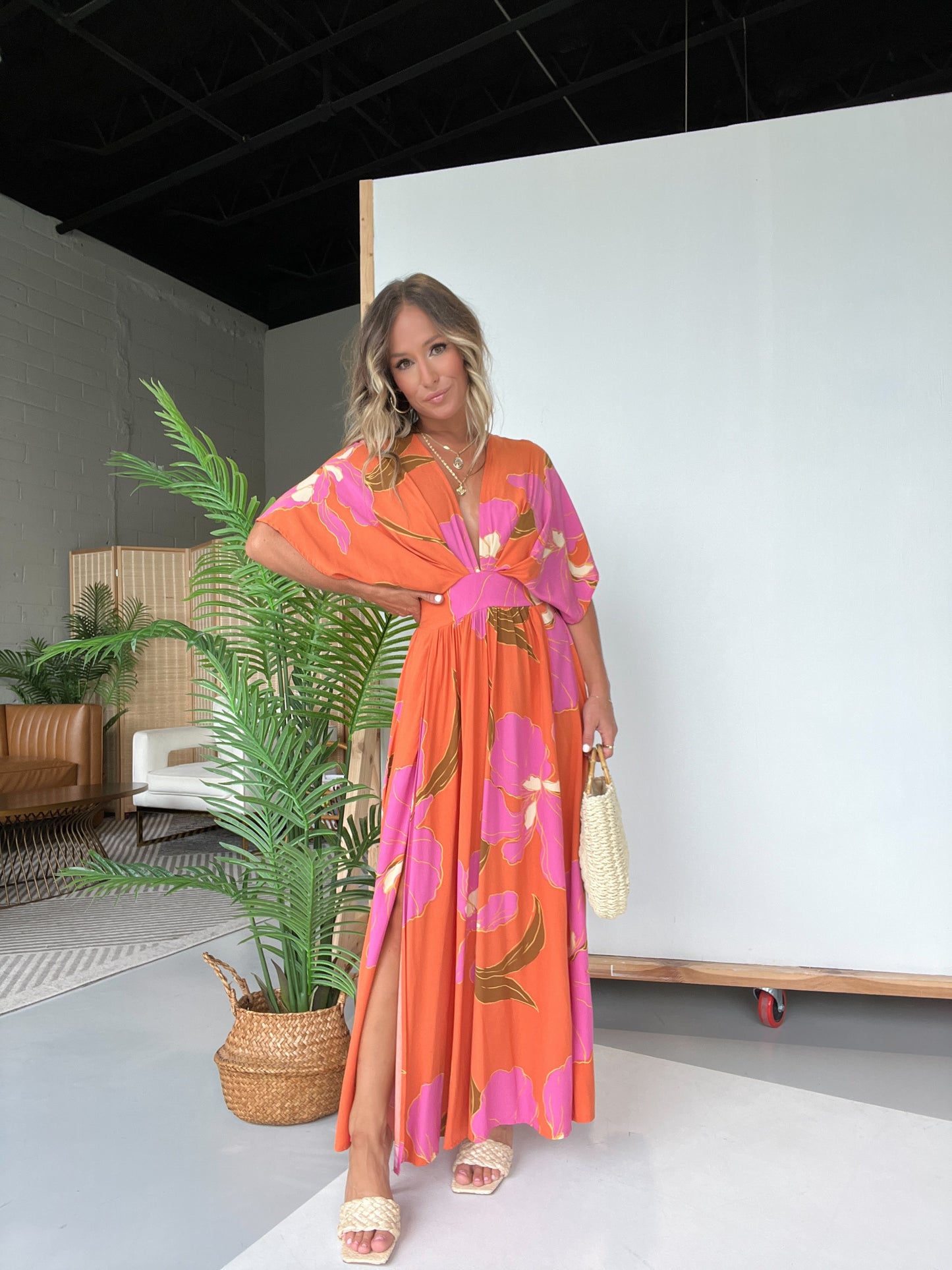 Vacay Skies Floral Maxi Dress Apricot