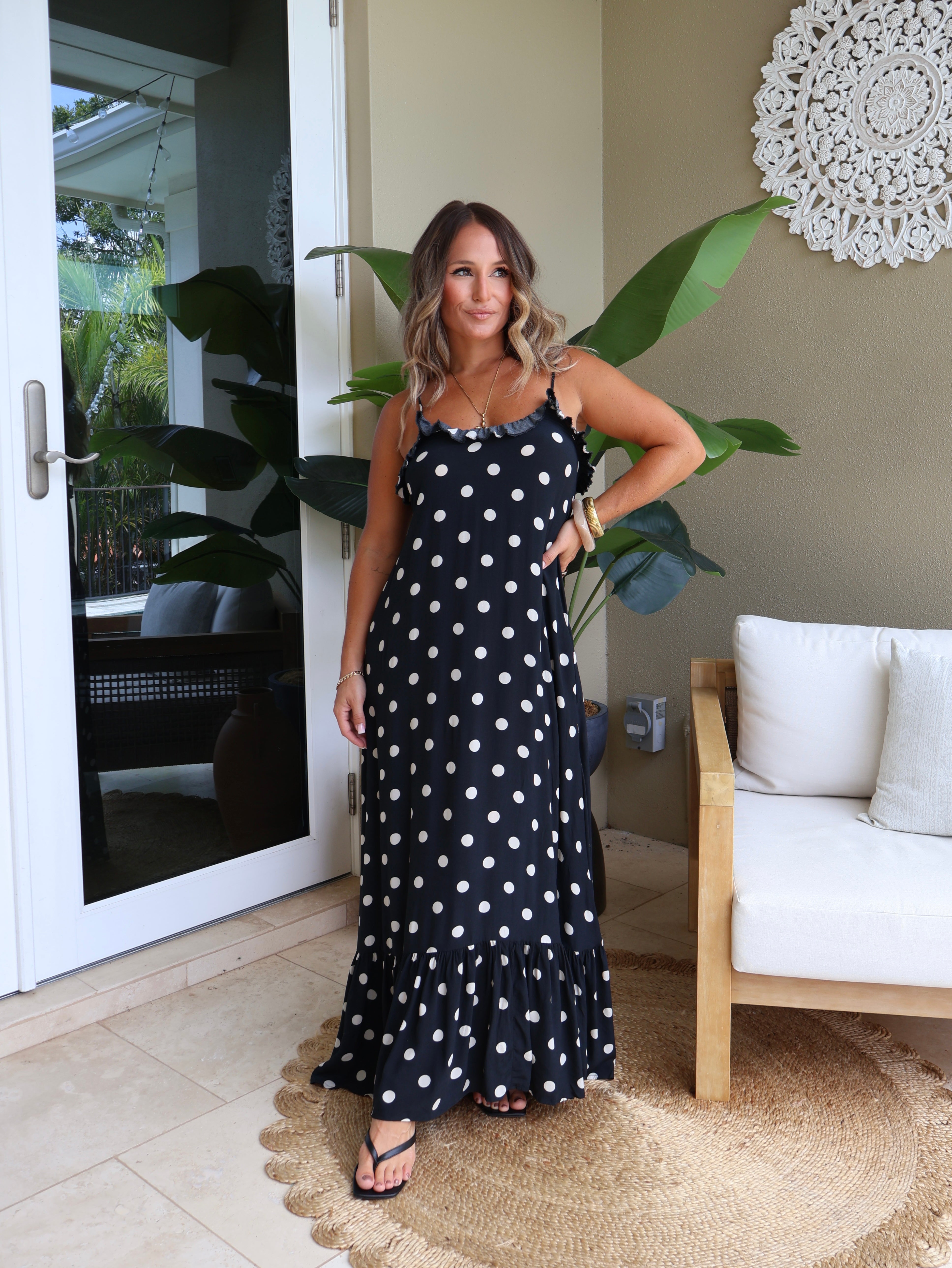 Jada Polka Dot Maxi Dress Black