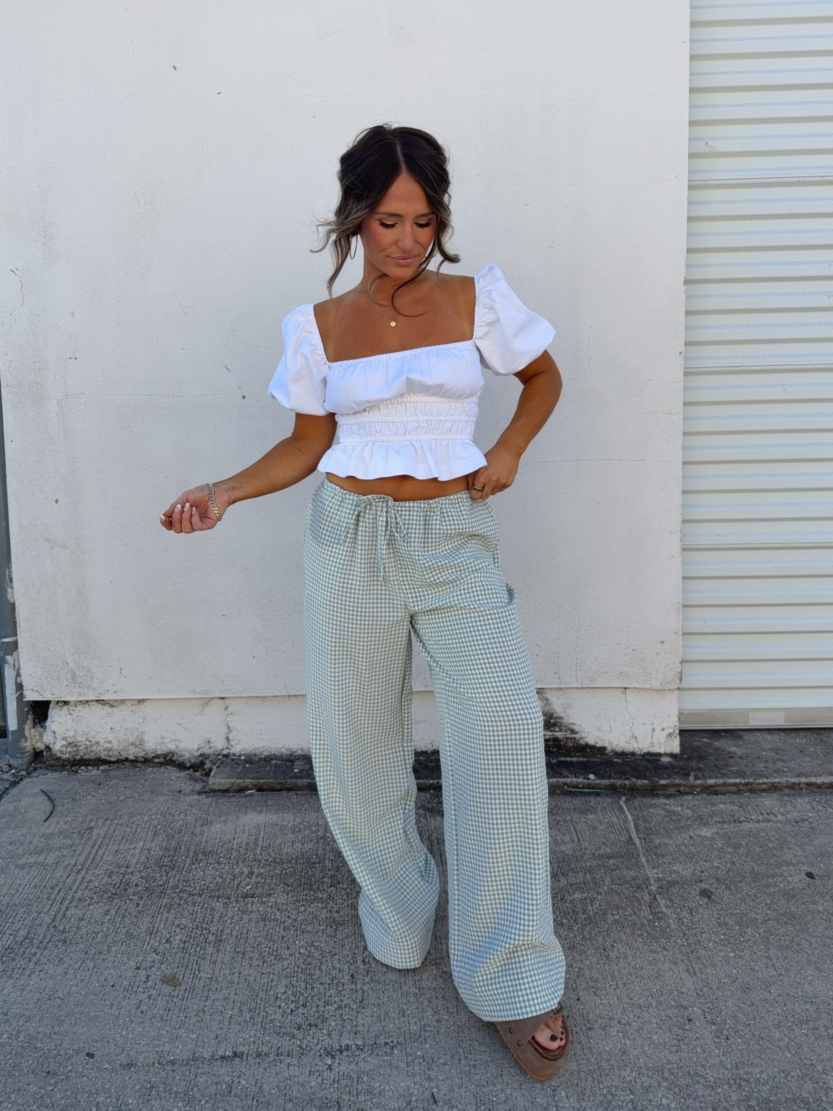 Spring Whispers Gingham Pants Sage