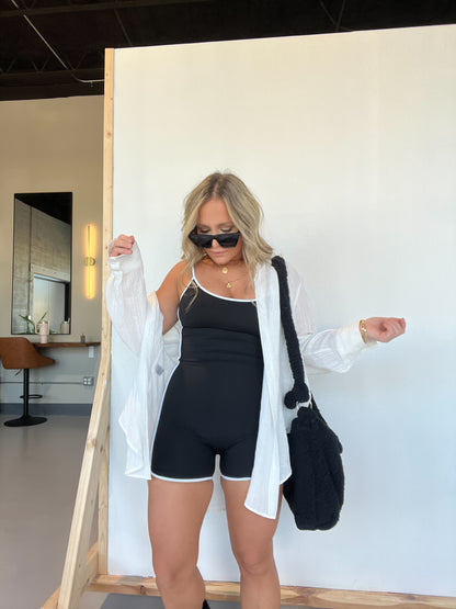 On The Go Piped Romper Black