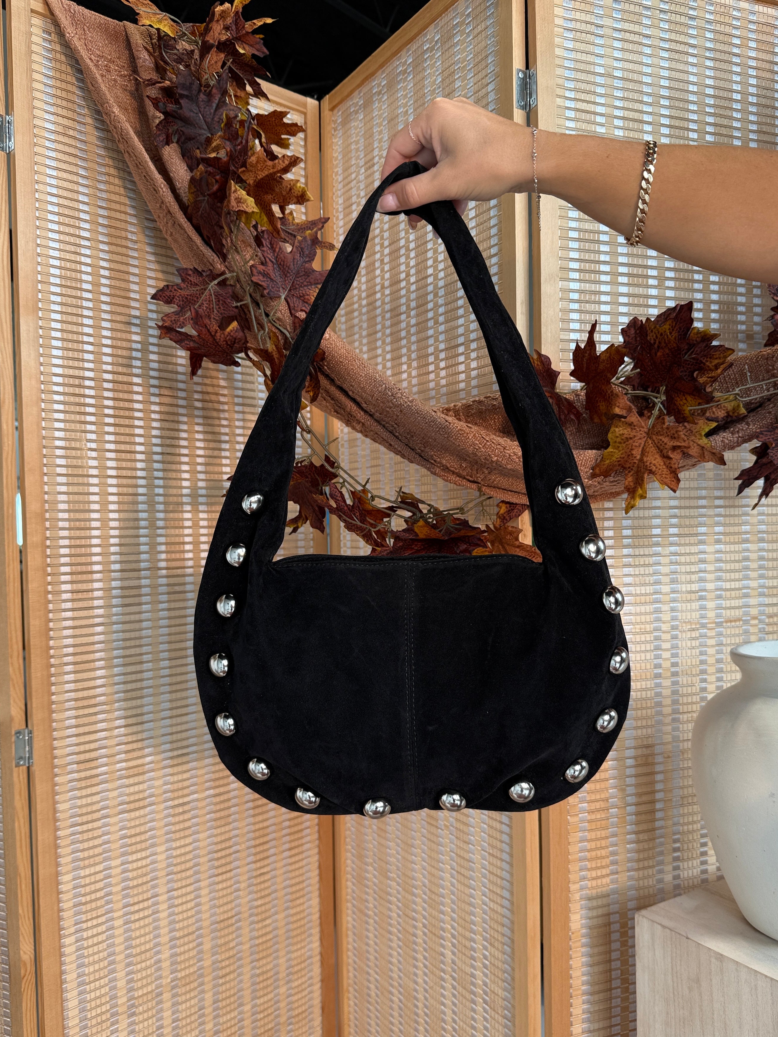 Shadow Season Studded Shoulder Bag Black