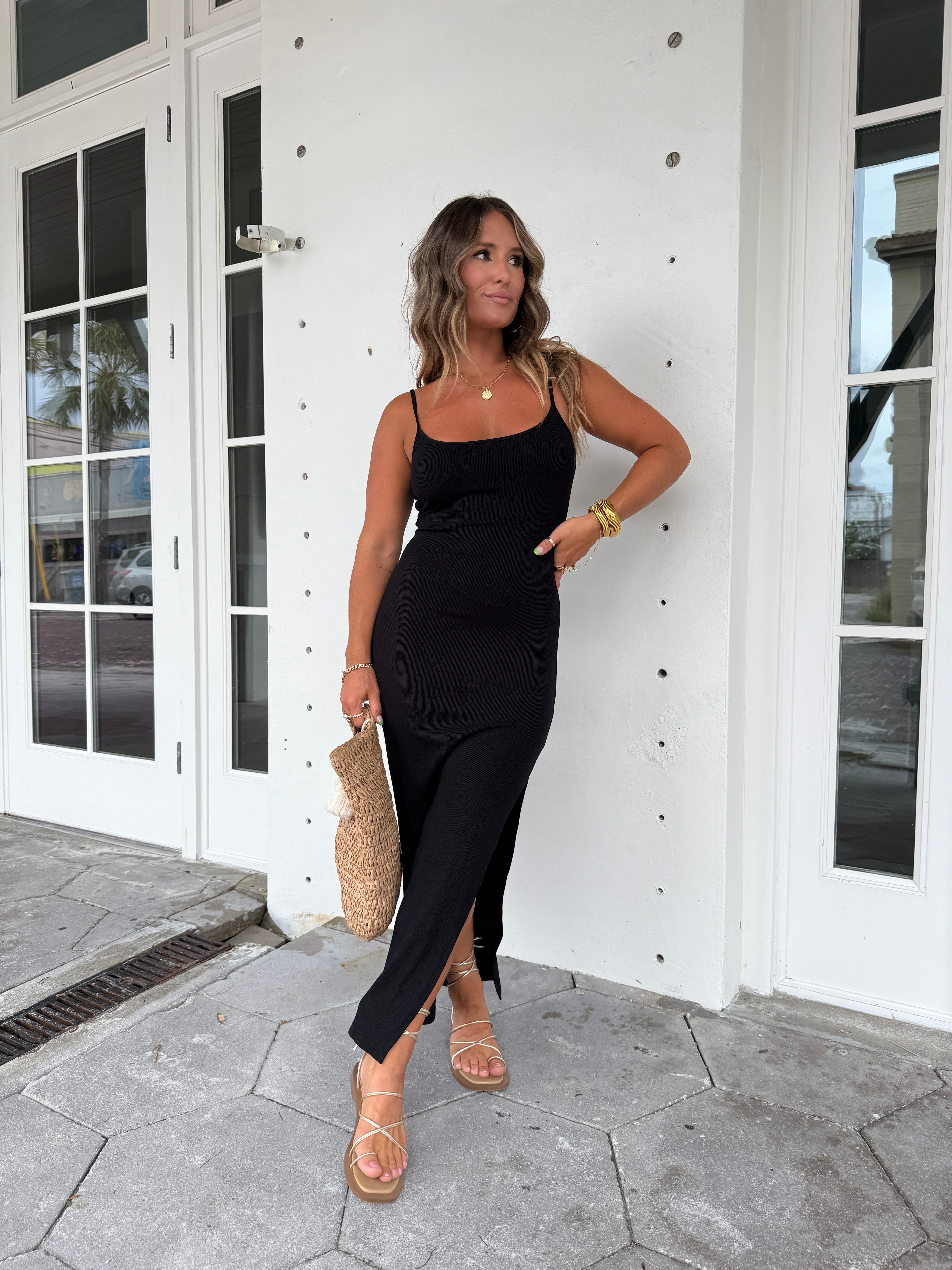 Weekend Plans Fitted Maxi Dress Black
