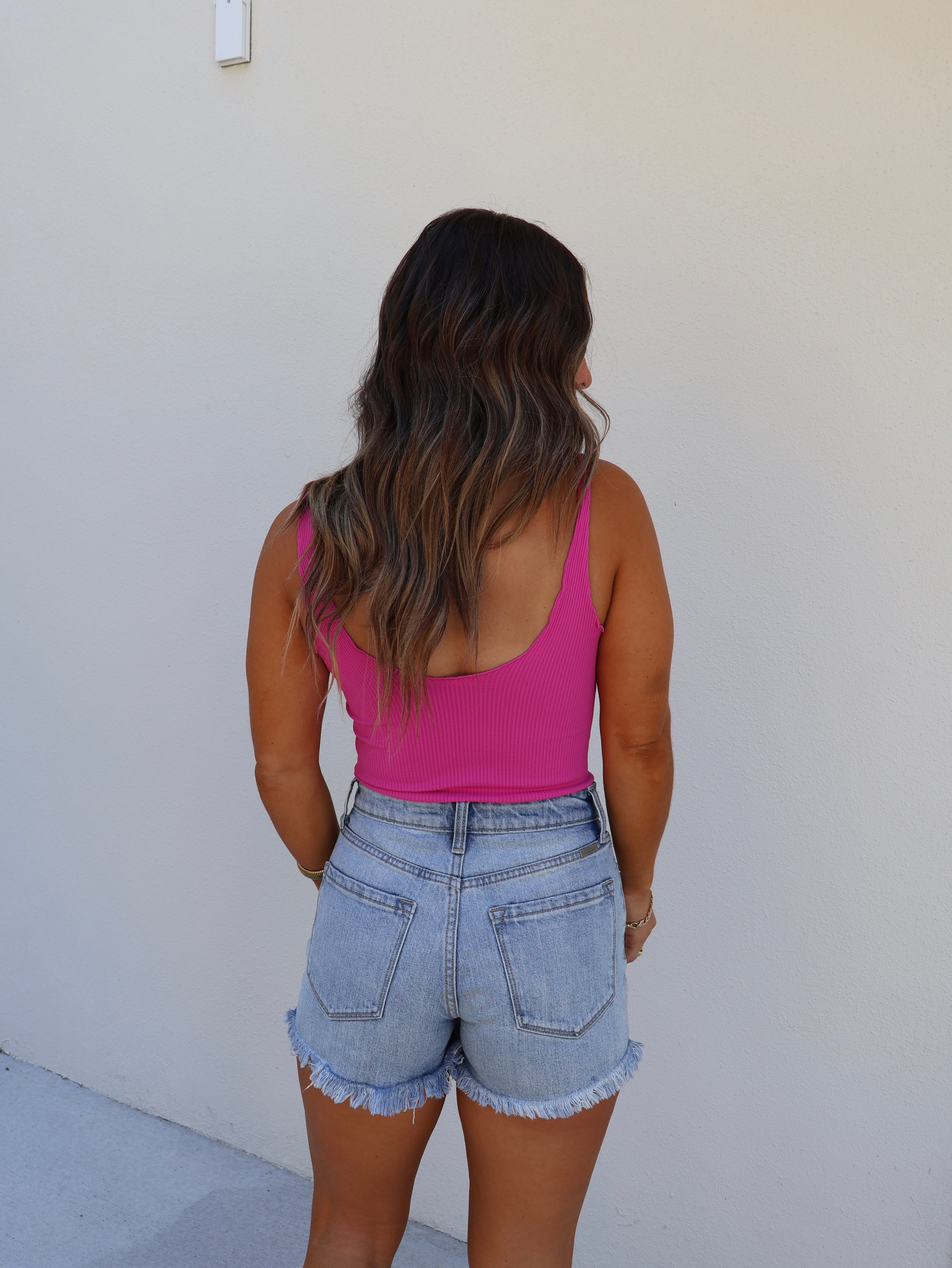 Soft Launch Lettuce Hem Tank Fuchsia