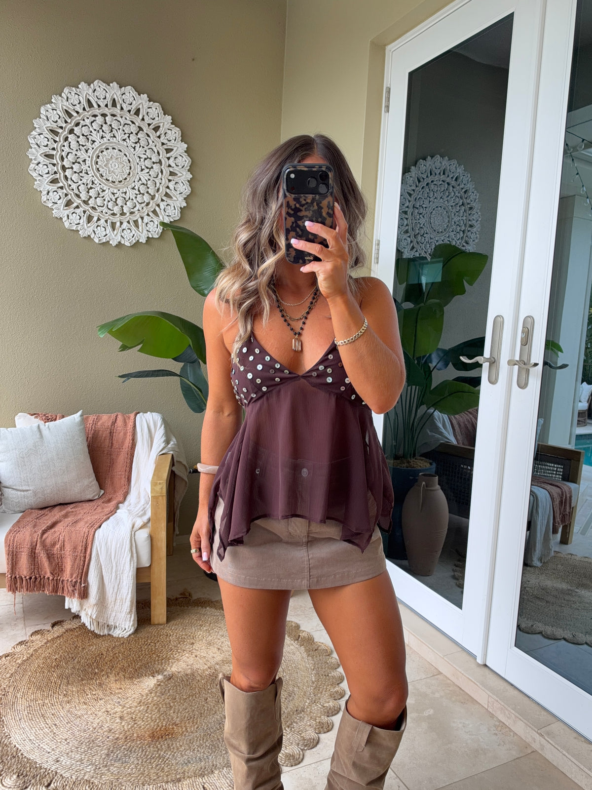 Mocha Moon Chiffon Halter Top Chocolate