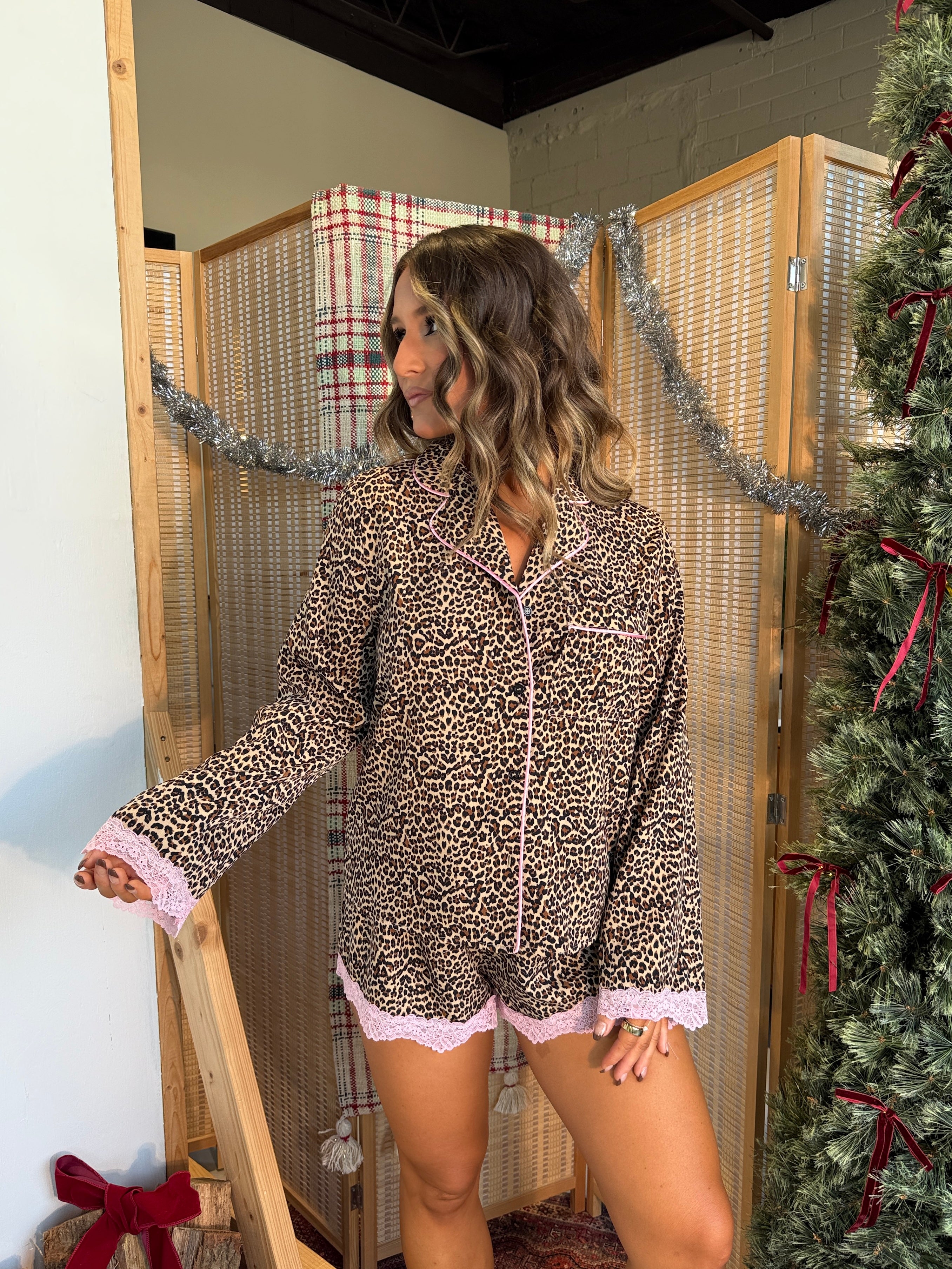 PJ Party Mini Shorts Set Leopard