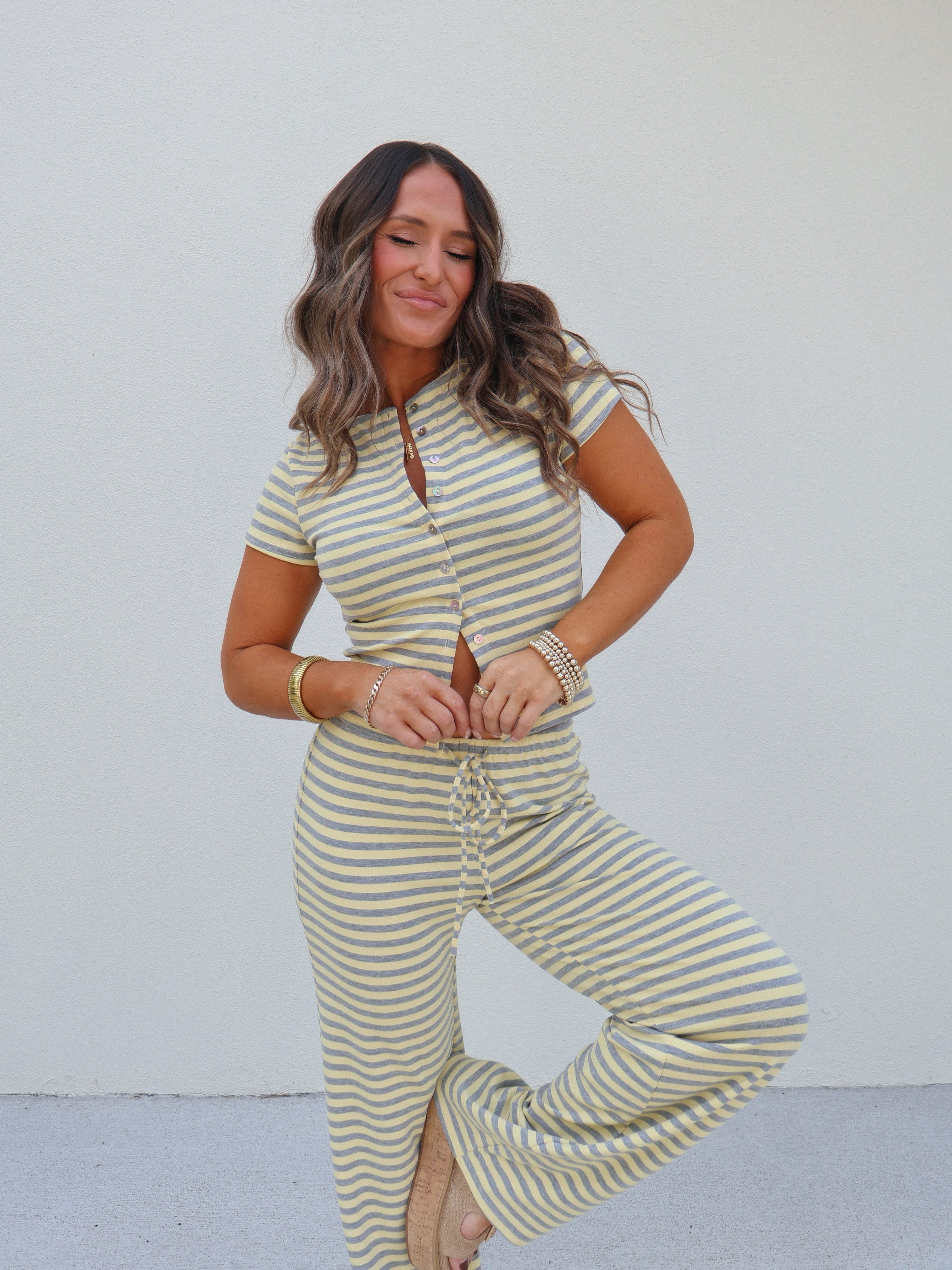 Banana Shake Striped Set Yellow/Grey