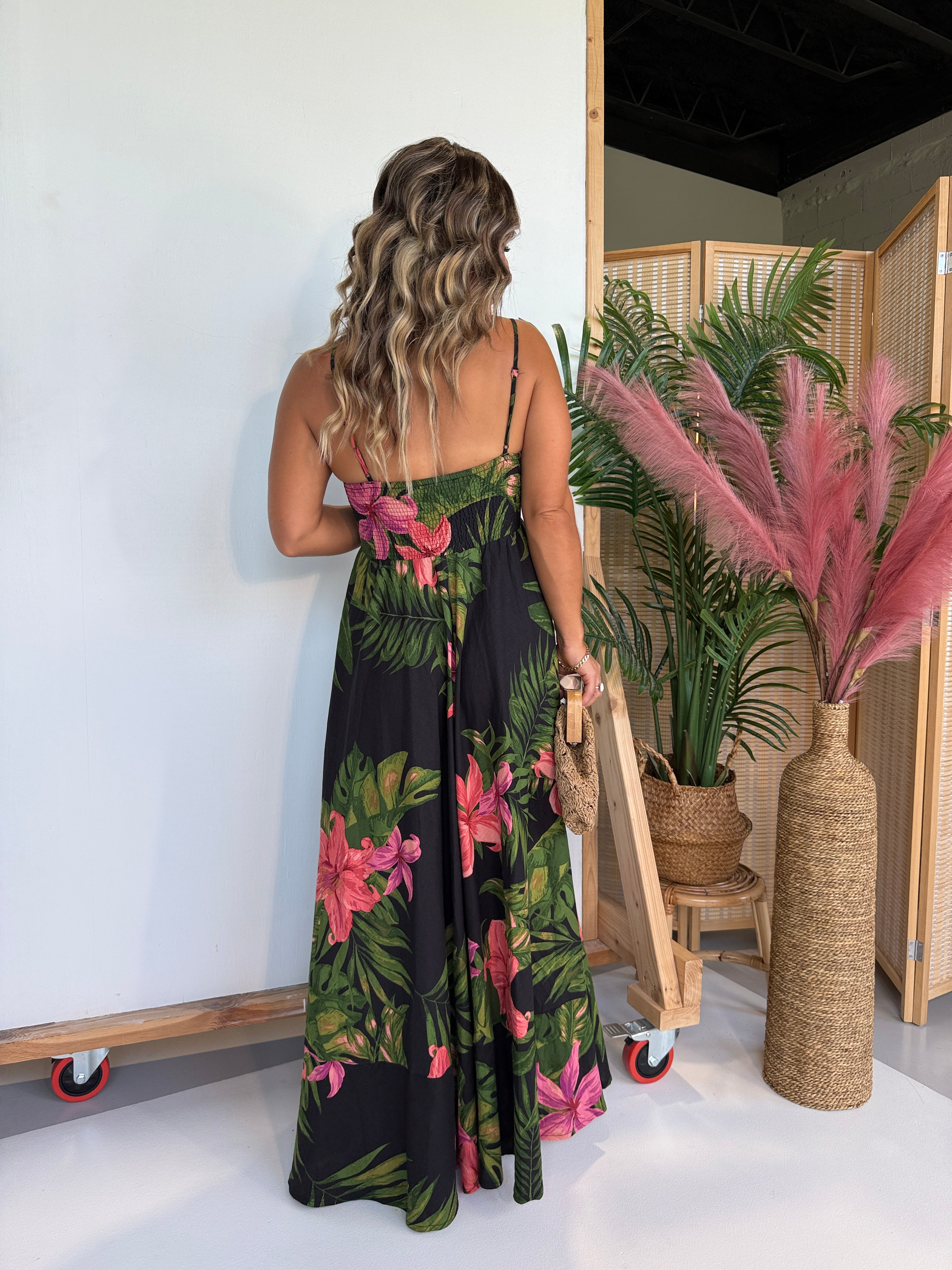 Rainforest Floral Maxi Dress Black Multi