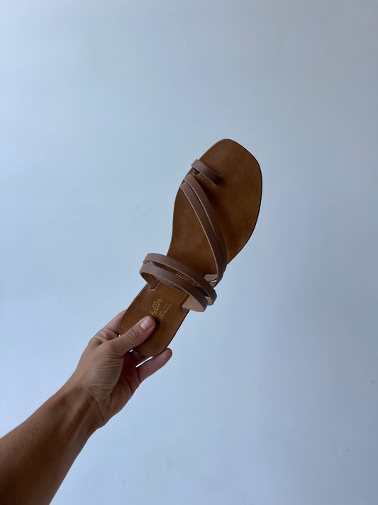 Summer Rain Leather Slides Tan