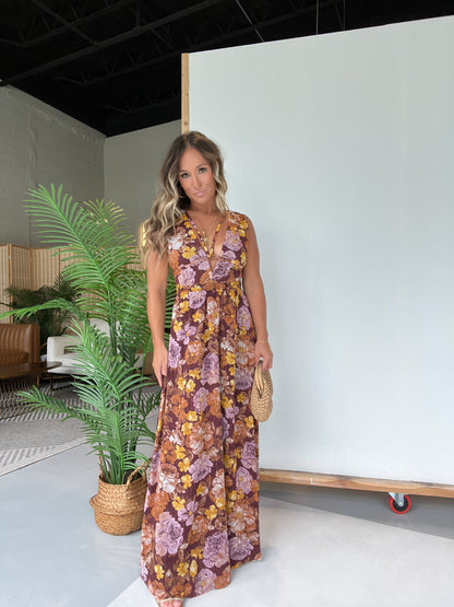 Within Fall Floral Maxi Dress Brown Multi