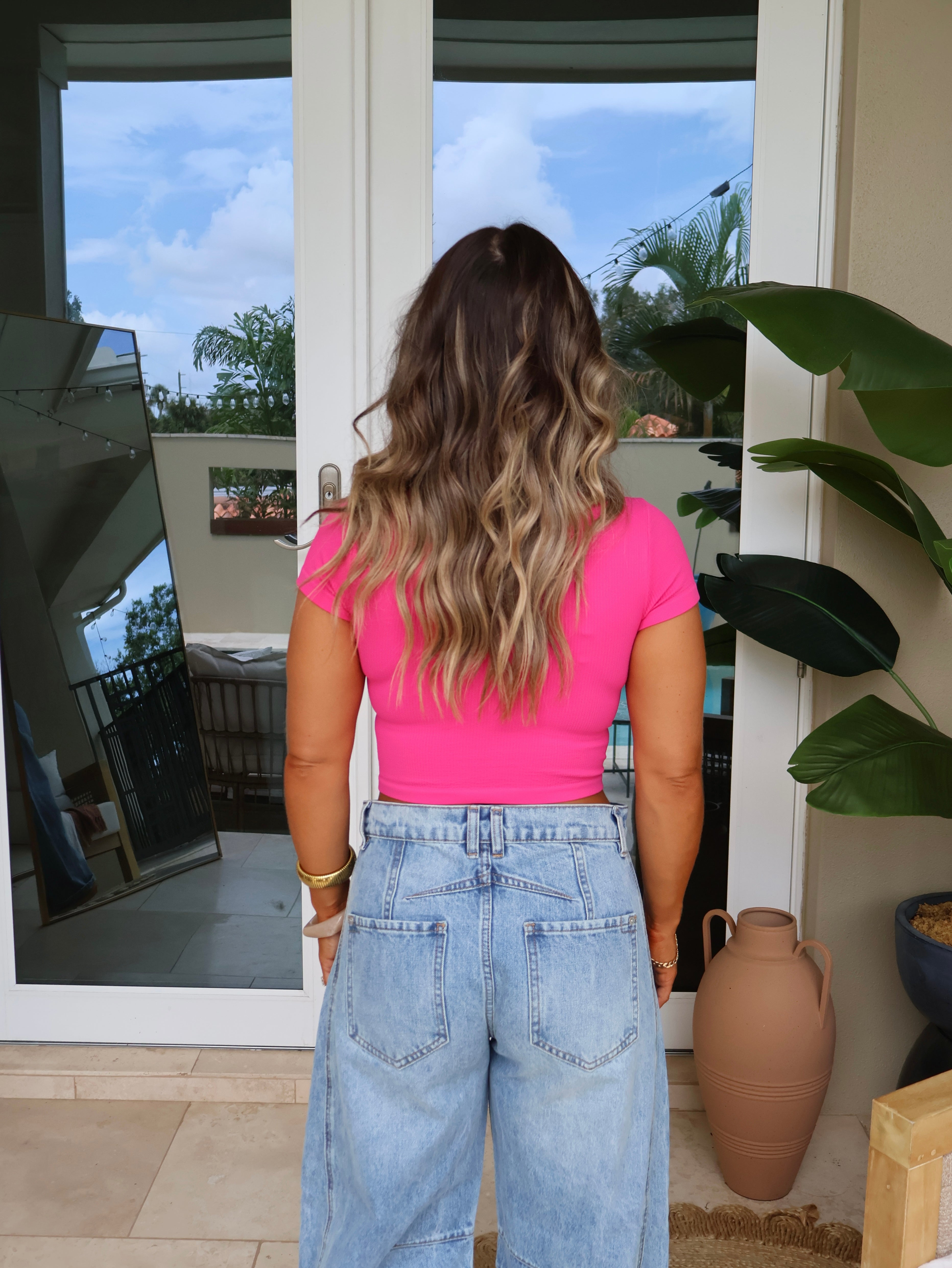 Nora Ribbed Baby Tee Fuchsia