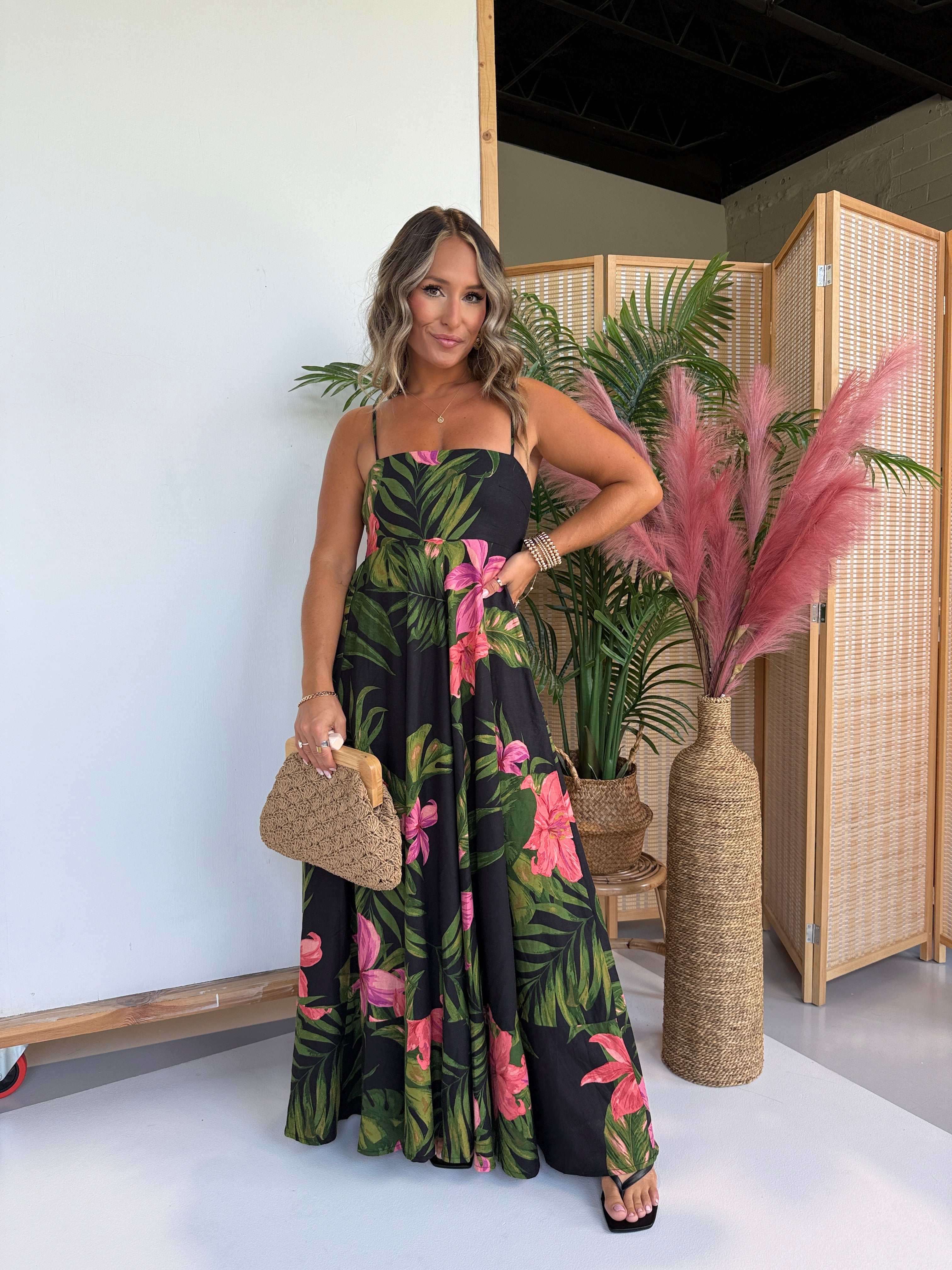 Rainforest Floral Maxi Dress Black Multi