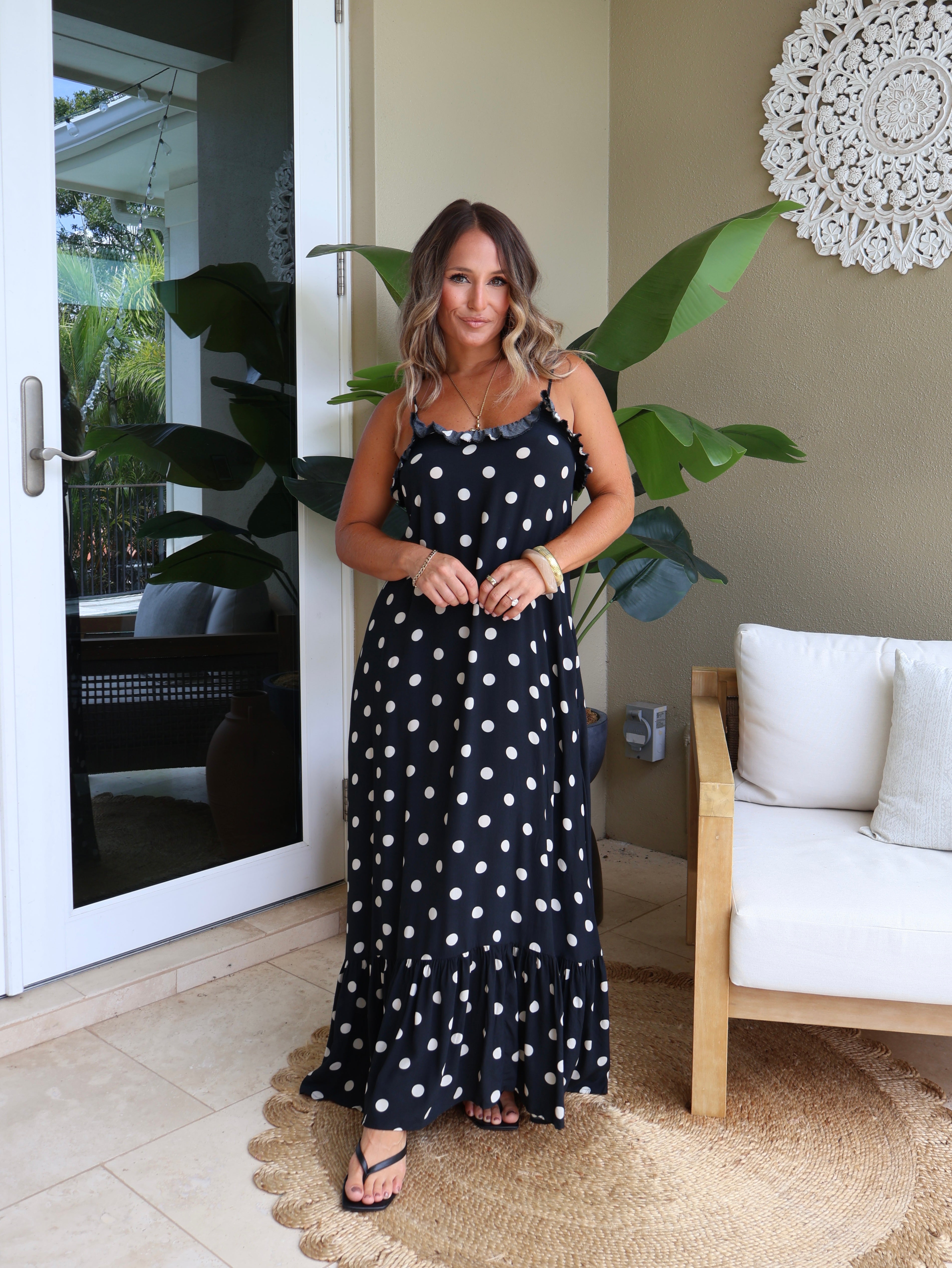 Jada Polka Dot Maxi Dress Black