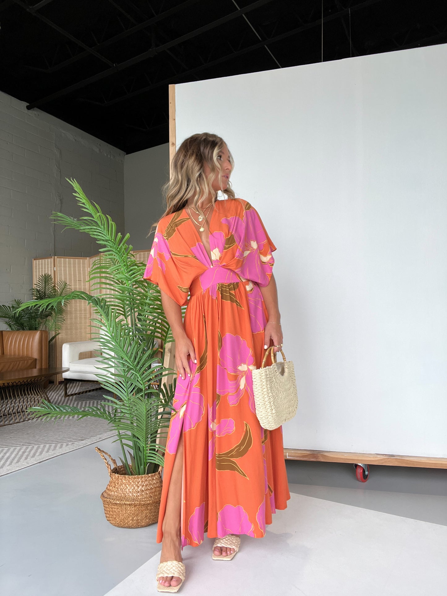 Vacay Skies Floral Maxi Dress Apricot