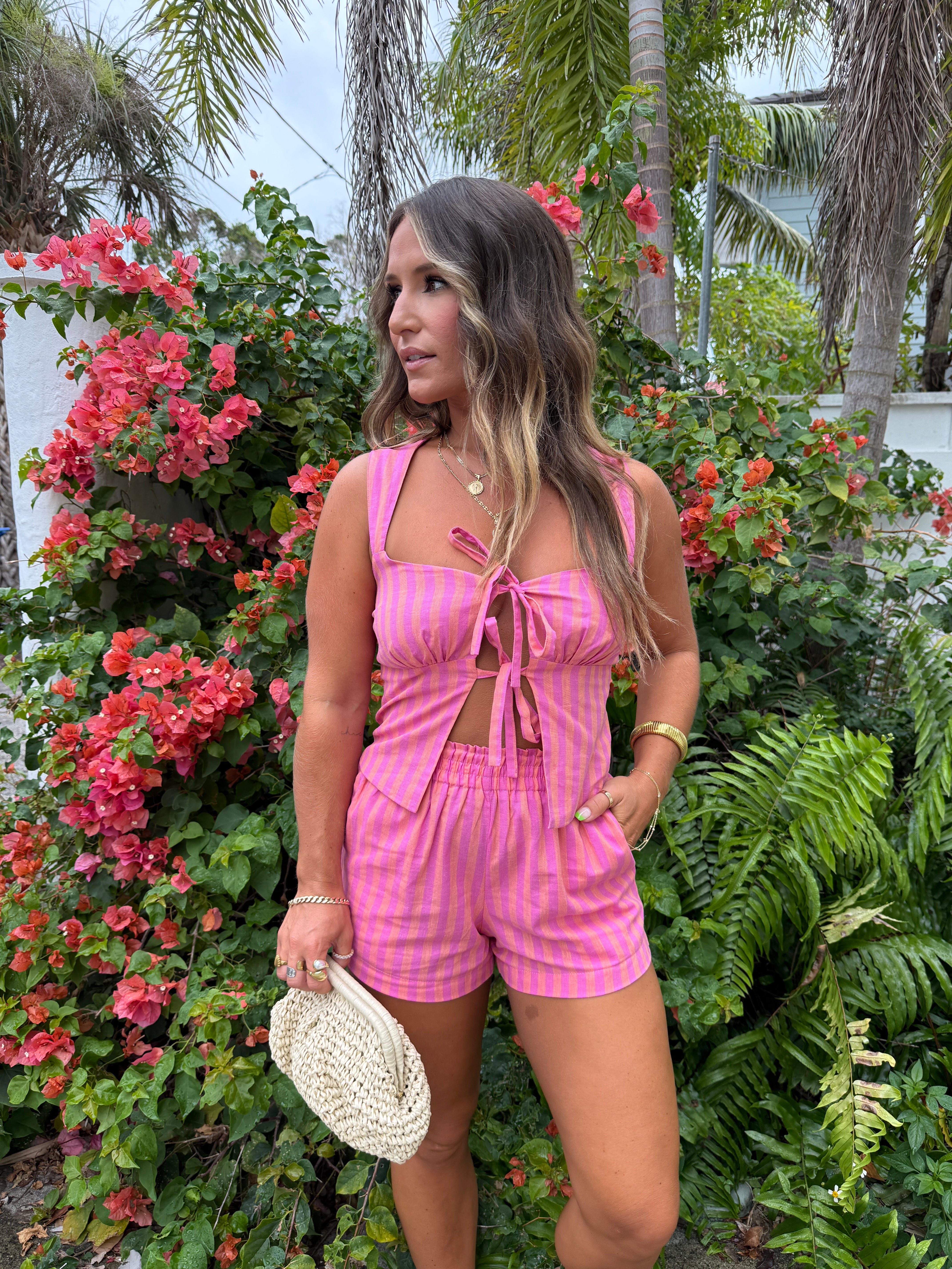 Orange County Shorts Stripe Fuchsia