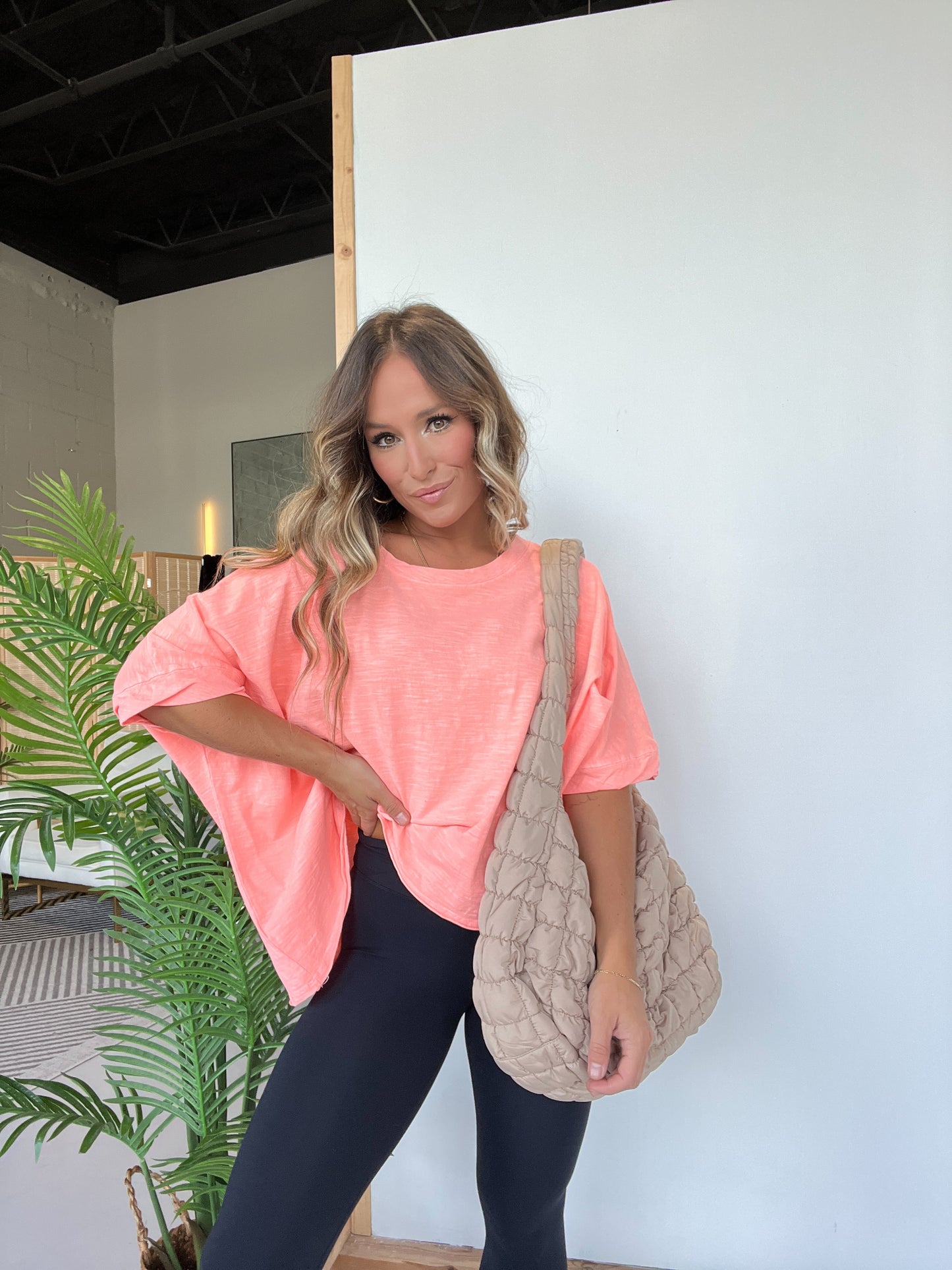 Leddy Oversized Slub Tee Neon Pink