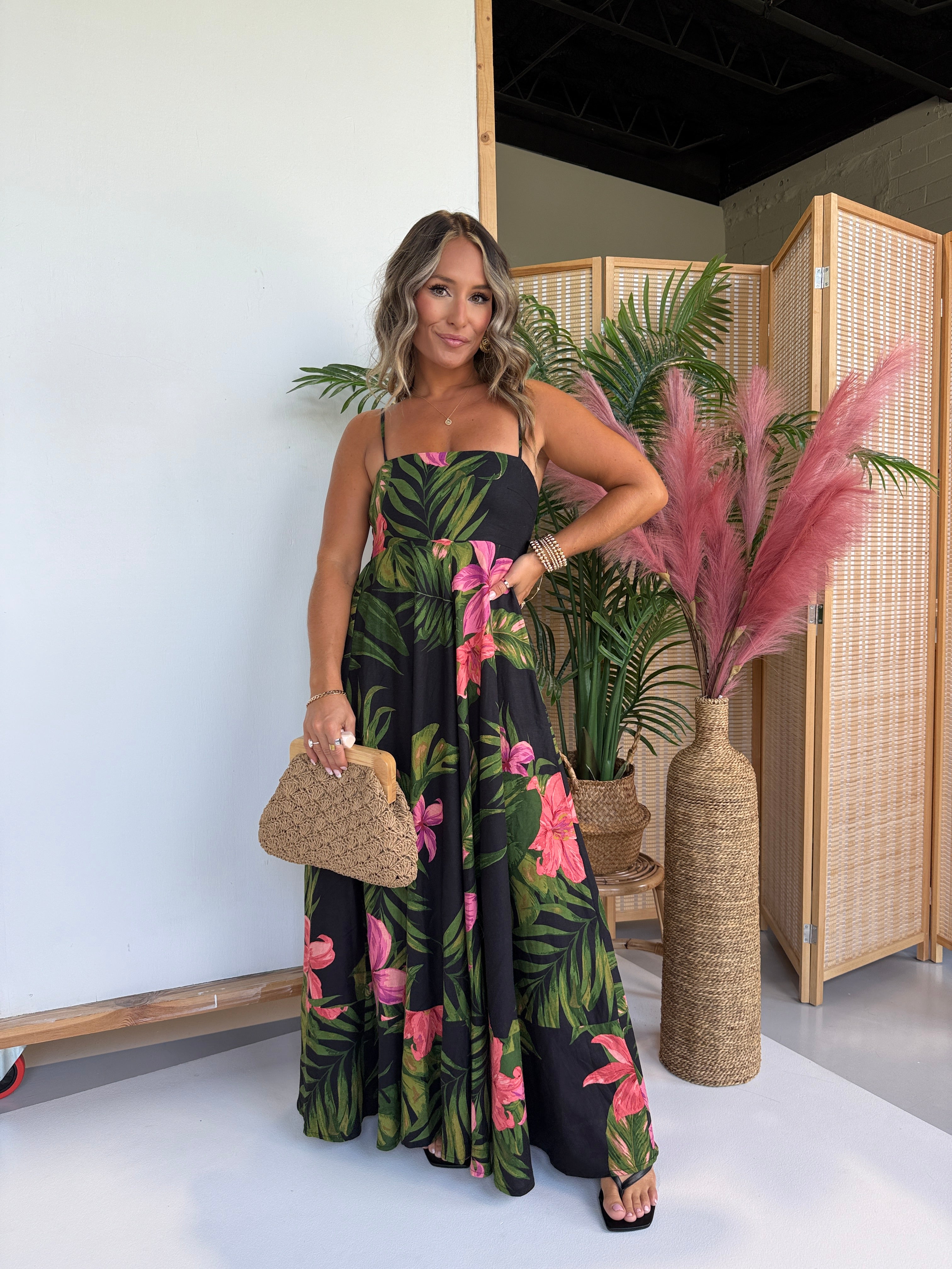Rainforest Floral Maxi Dress Black Multi