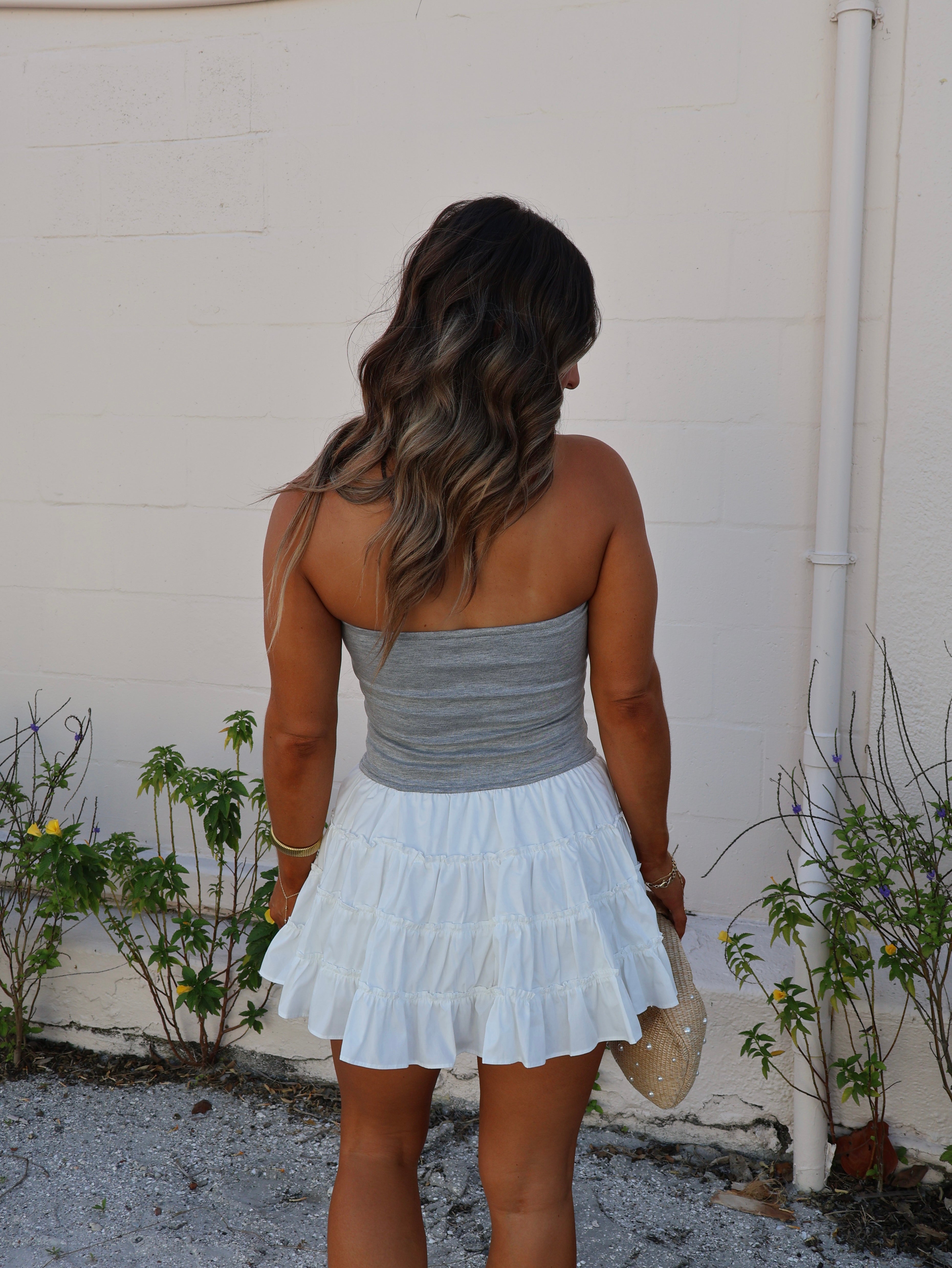 Daydreamer Mini Romper Dress White/Grey