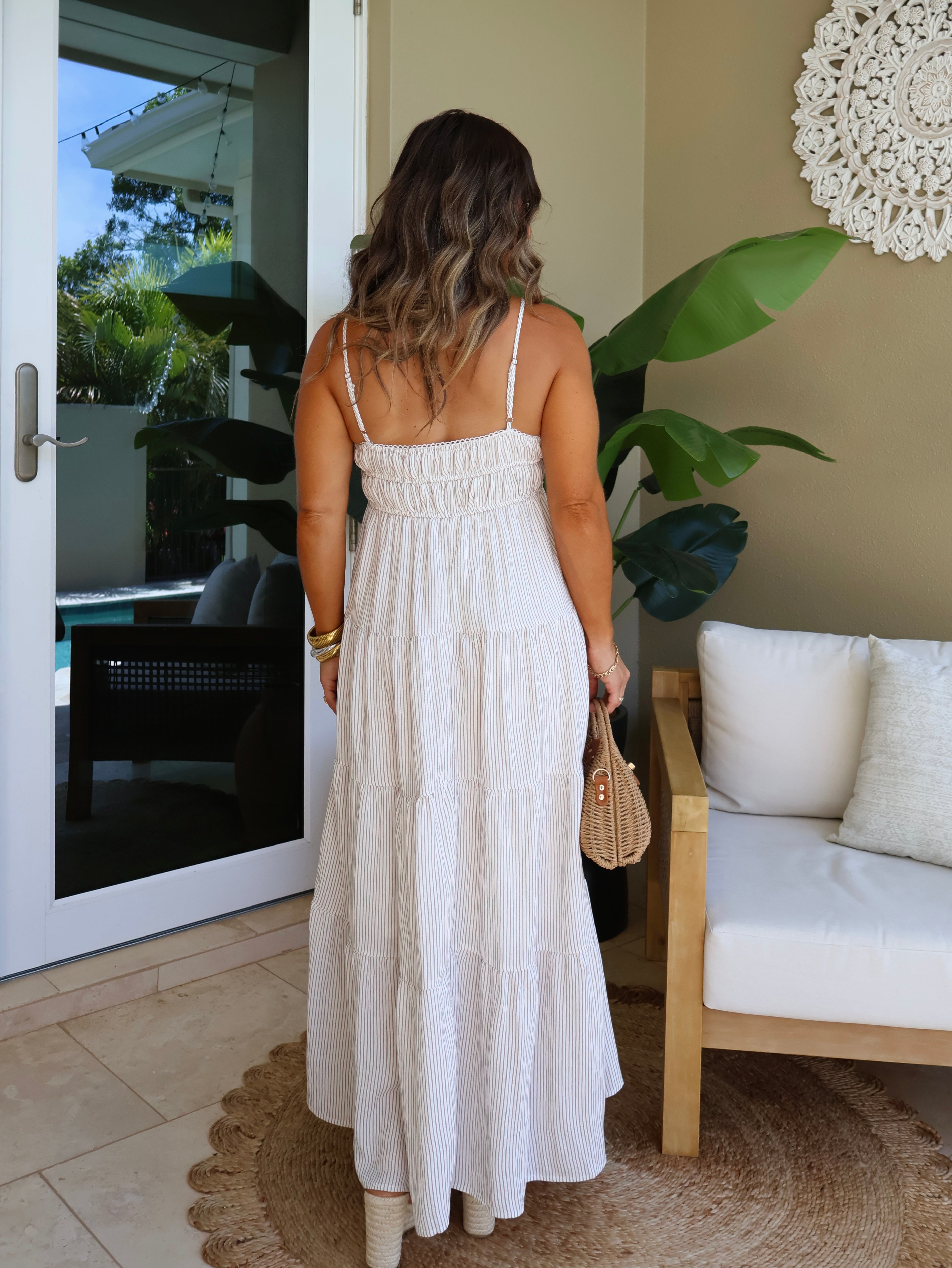 Portofino Pinstripe Midi Dress White