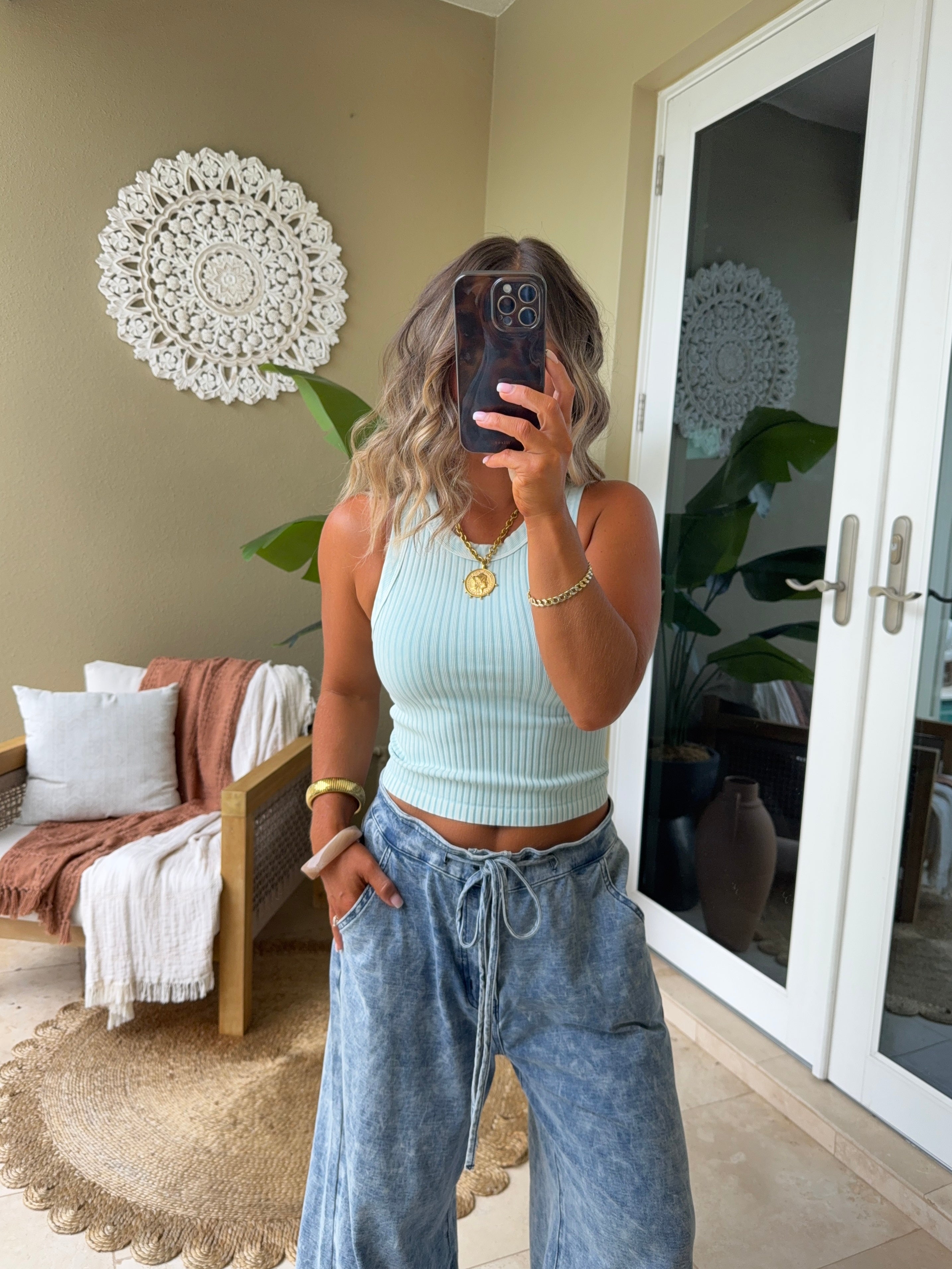Stella Ribbed Tank Top Vintage Aqua