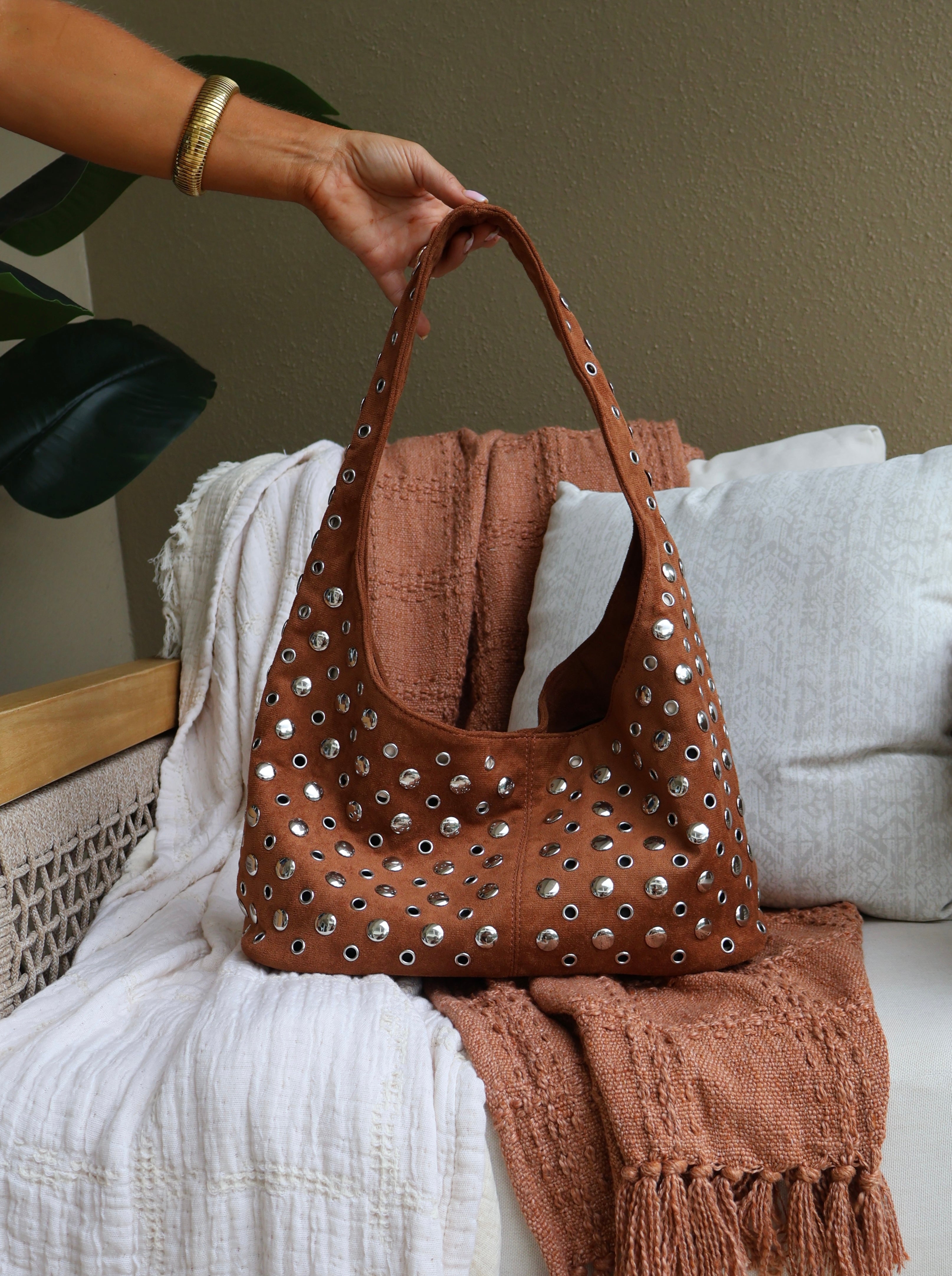 Veronica Studded Shoulder Bag Camel