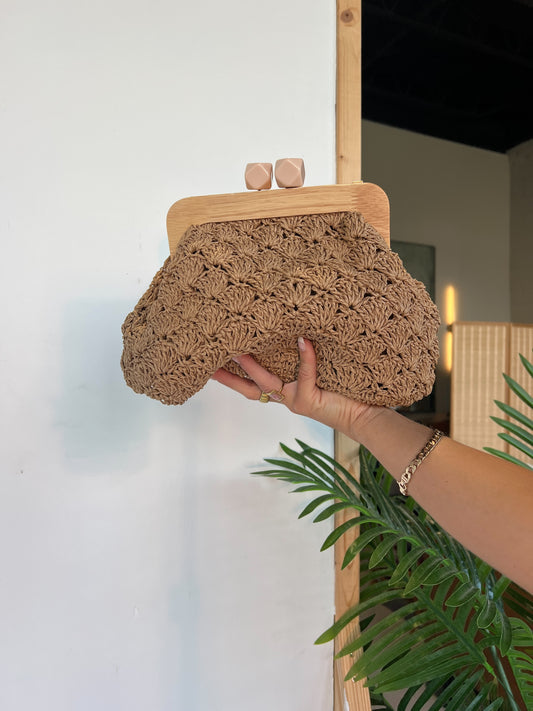 Sasha Straw Clutch Bag Khaki