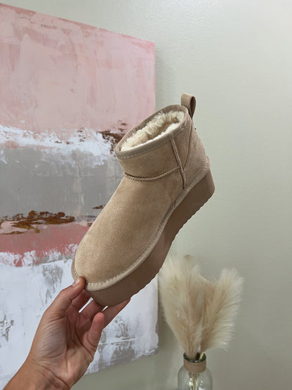 Benji Stacked Bootie Oatmeal Suede