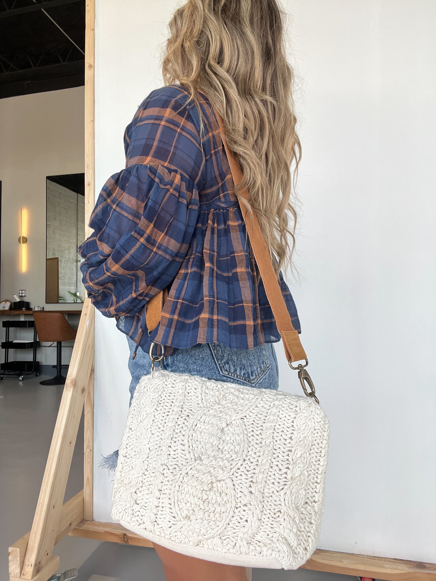 Cozy Up Cable Knit Crossbody Cream