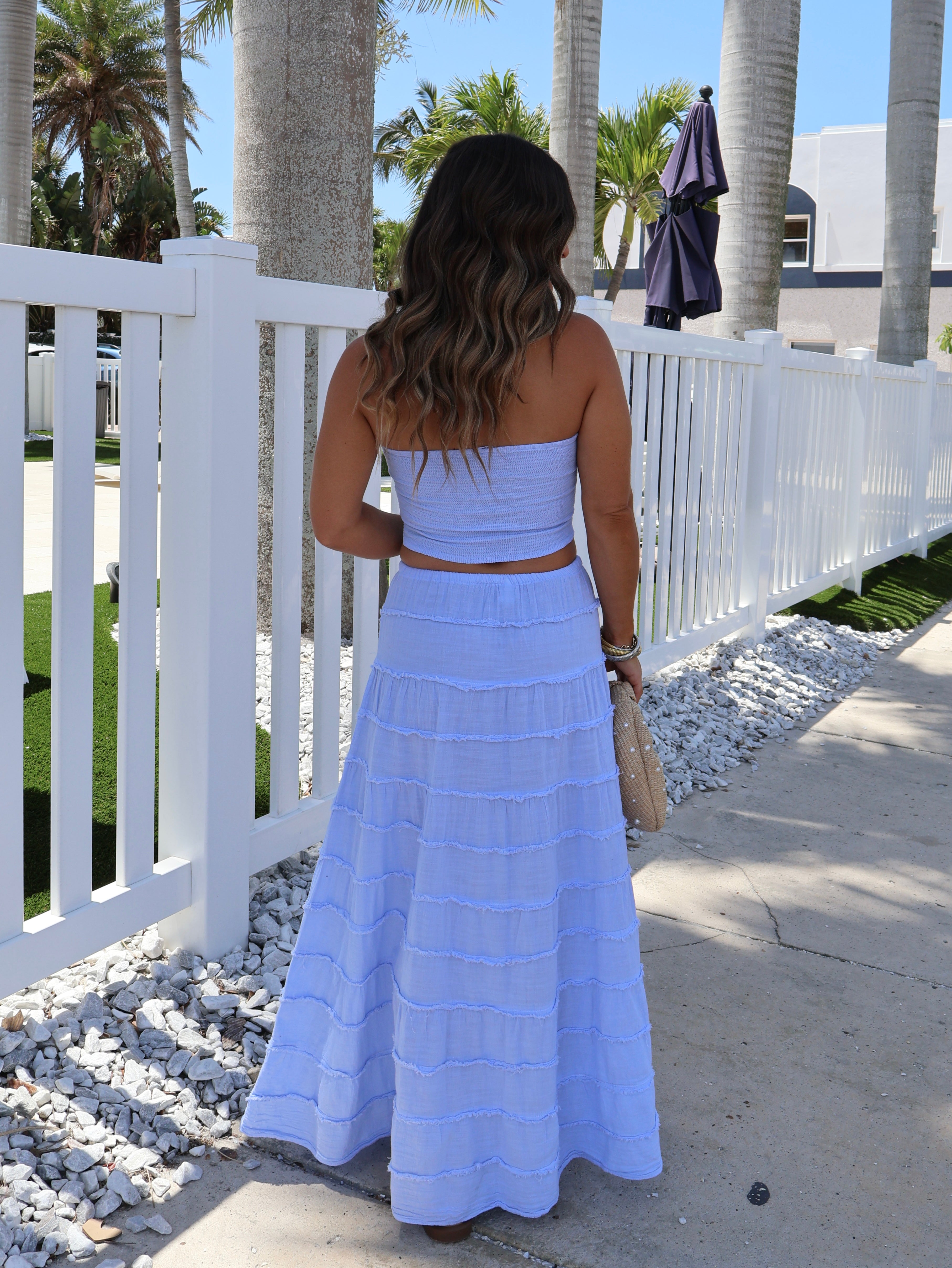 Palm Crush Maxi Skirt Baby Blue