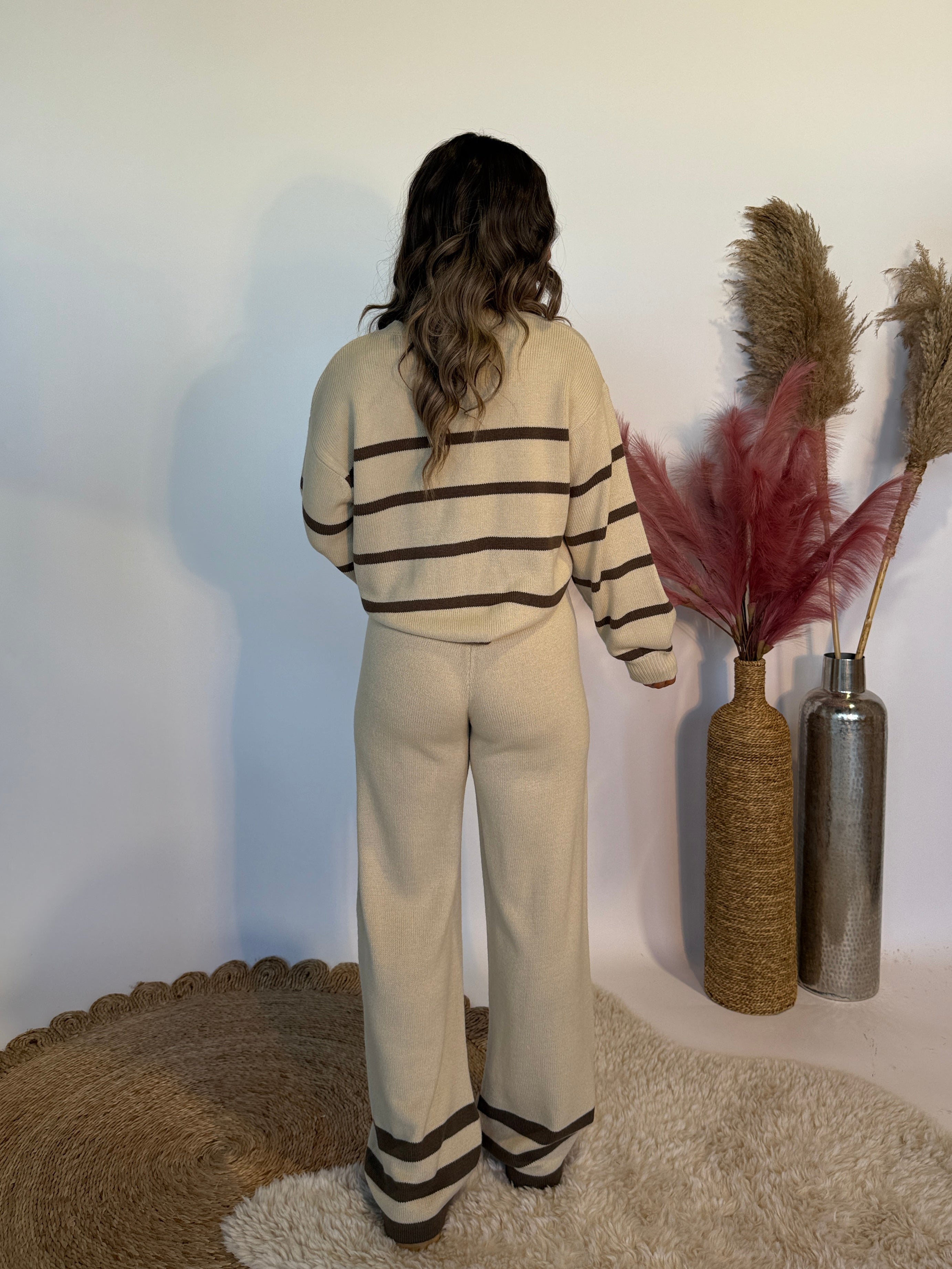 Cozy As You Striped Lounge Set Taupe/Brown