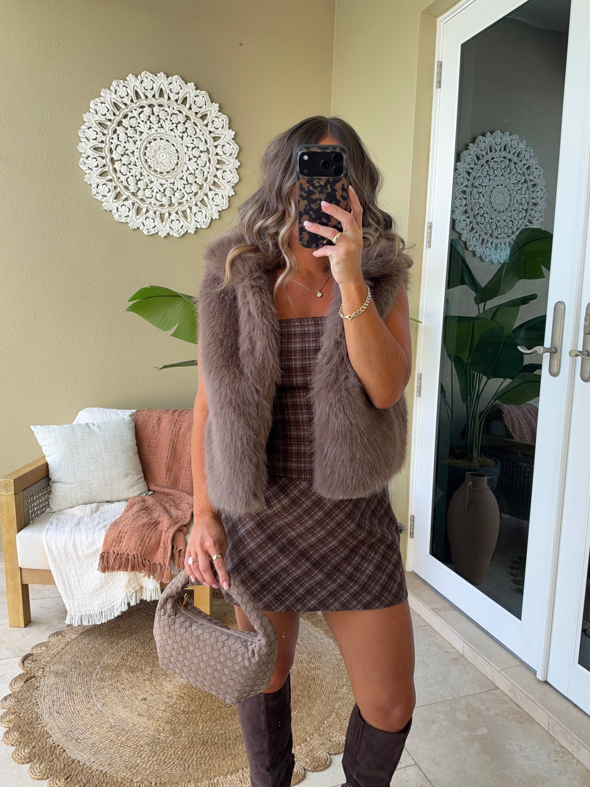 Juliet Plaid Mini Dress Brown Multi