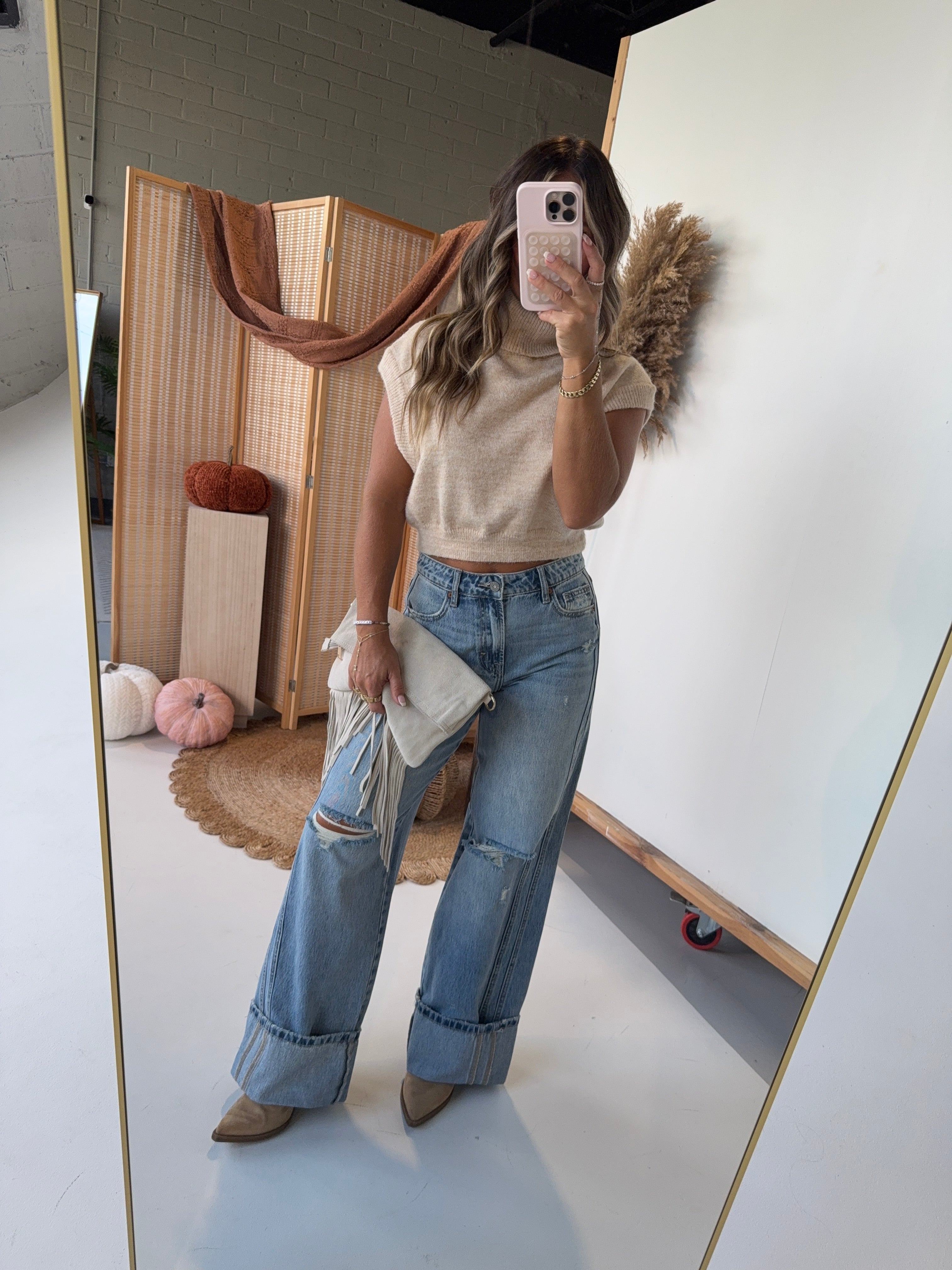 Nori High Waisted Cuff Jeans Medium Light