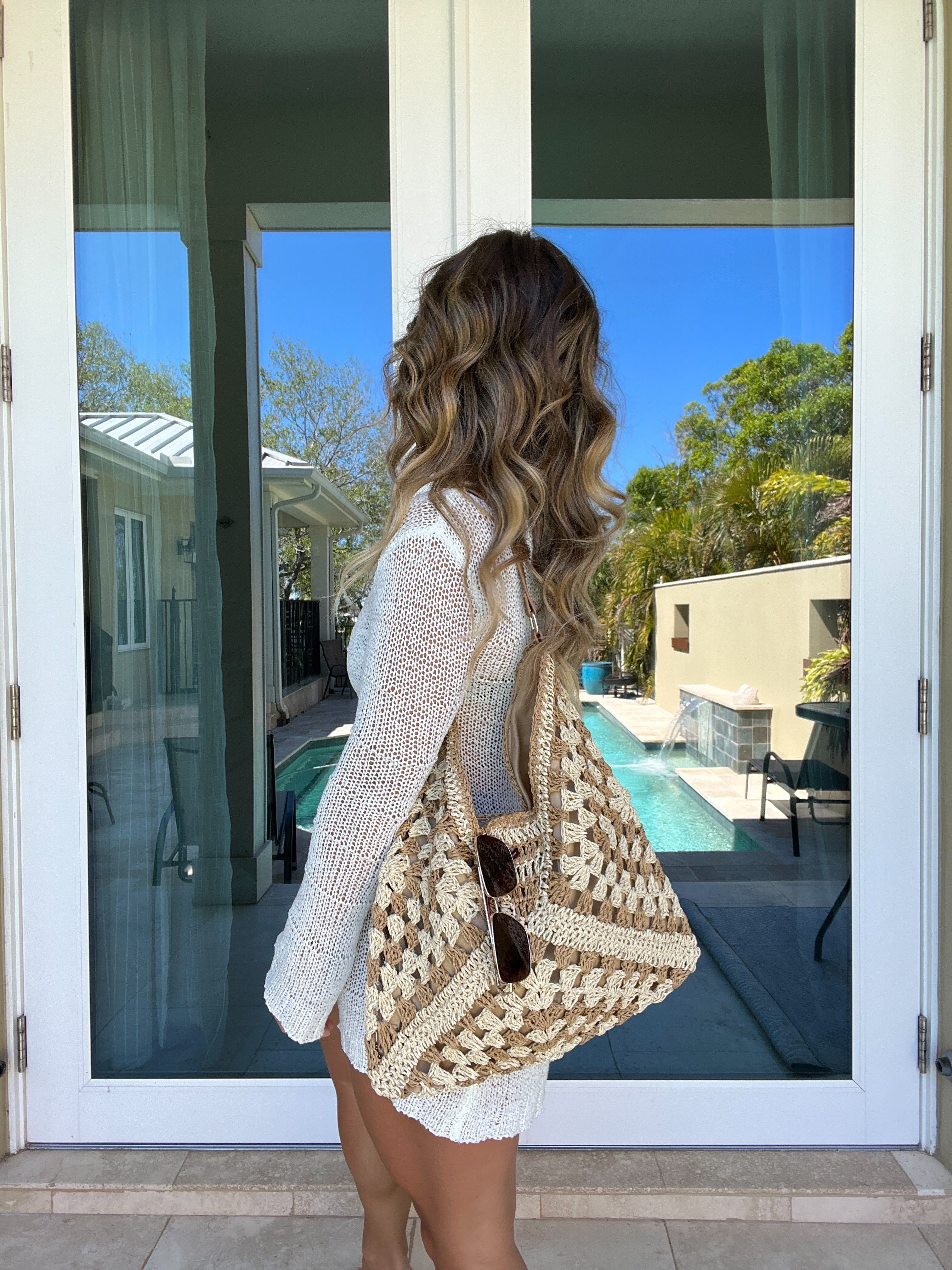 Bali Woven Patterned Tote Natural
