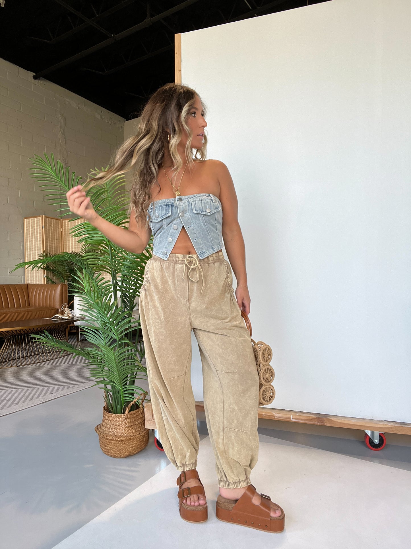 Polly Mineral Washed Boho Joggers Coco