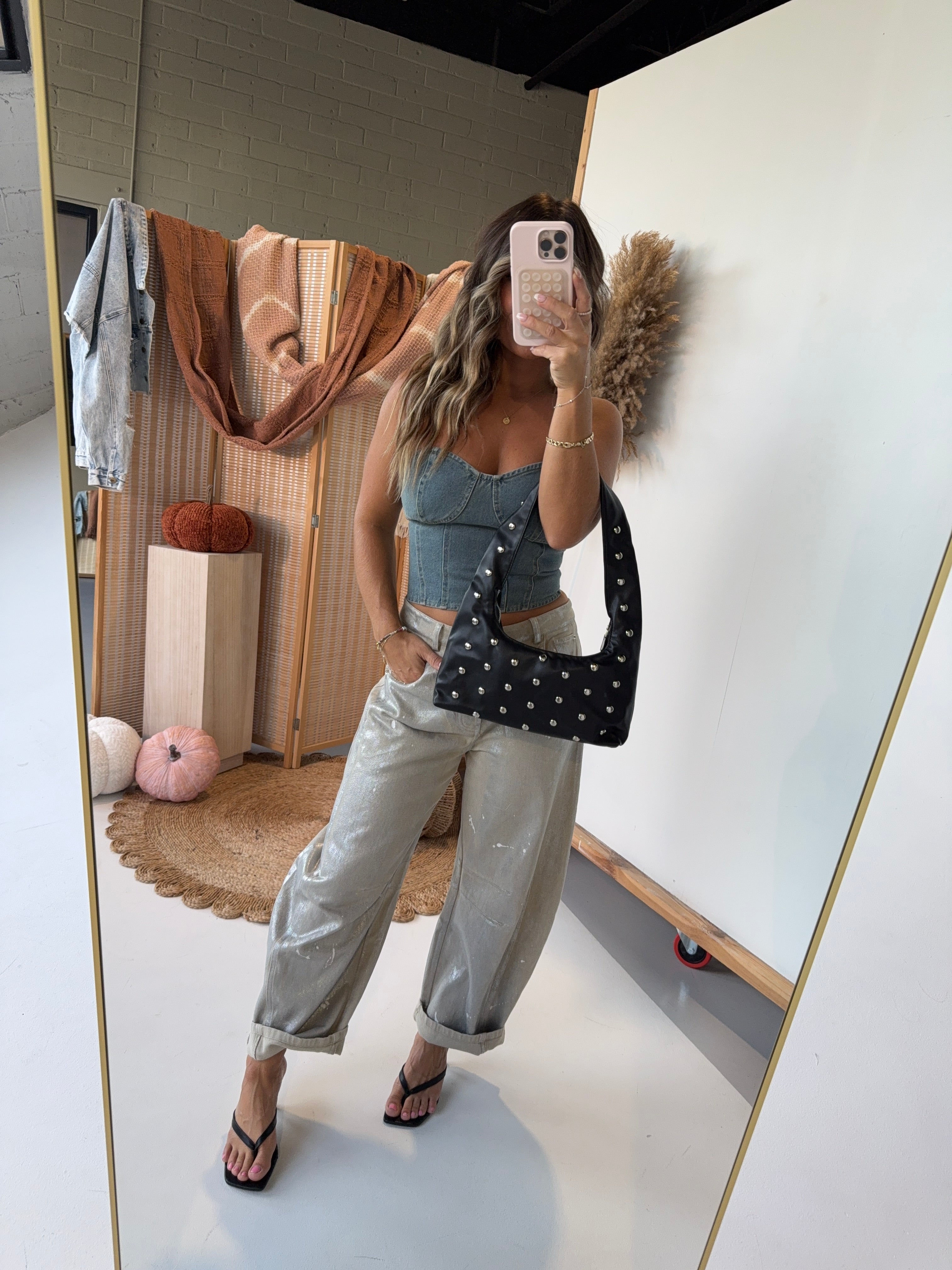 Serena Studded Shoulder Bag Black