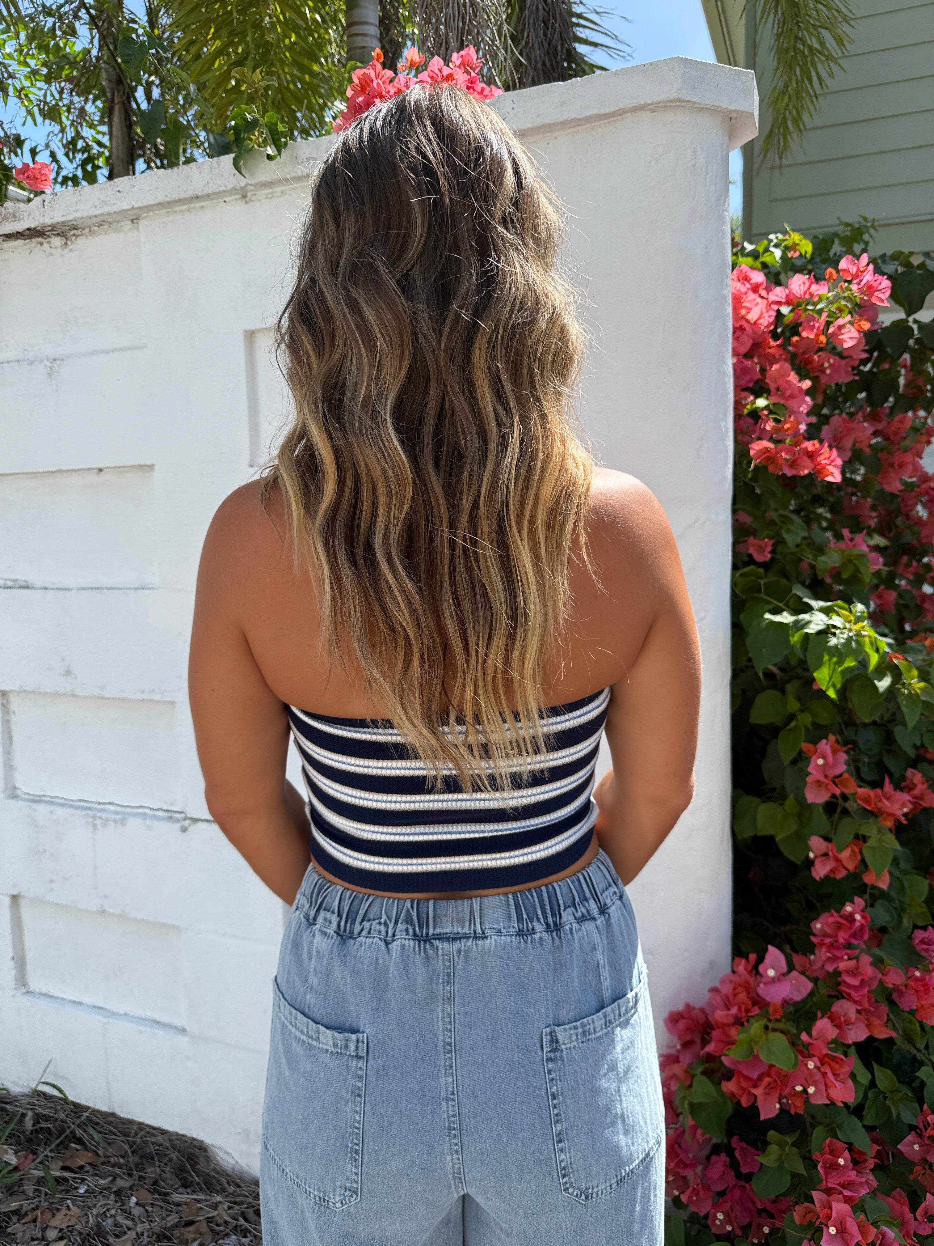 July Heat Strapless Knit Top Navy