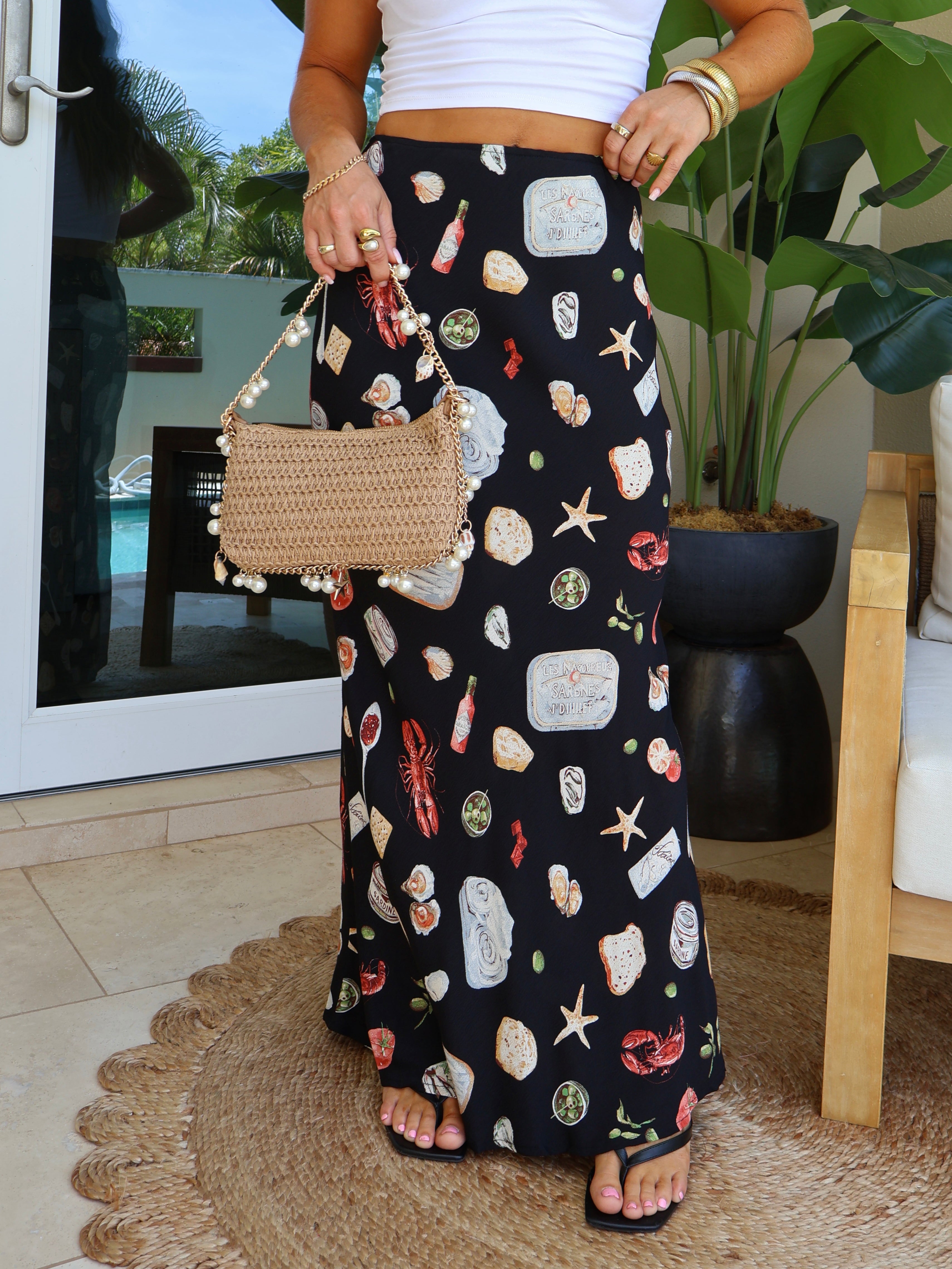 Positano Motif Maxi Skirt Black Multi