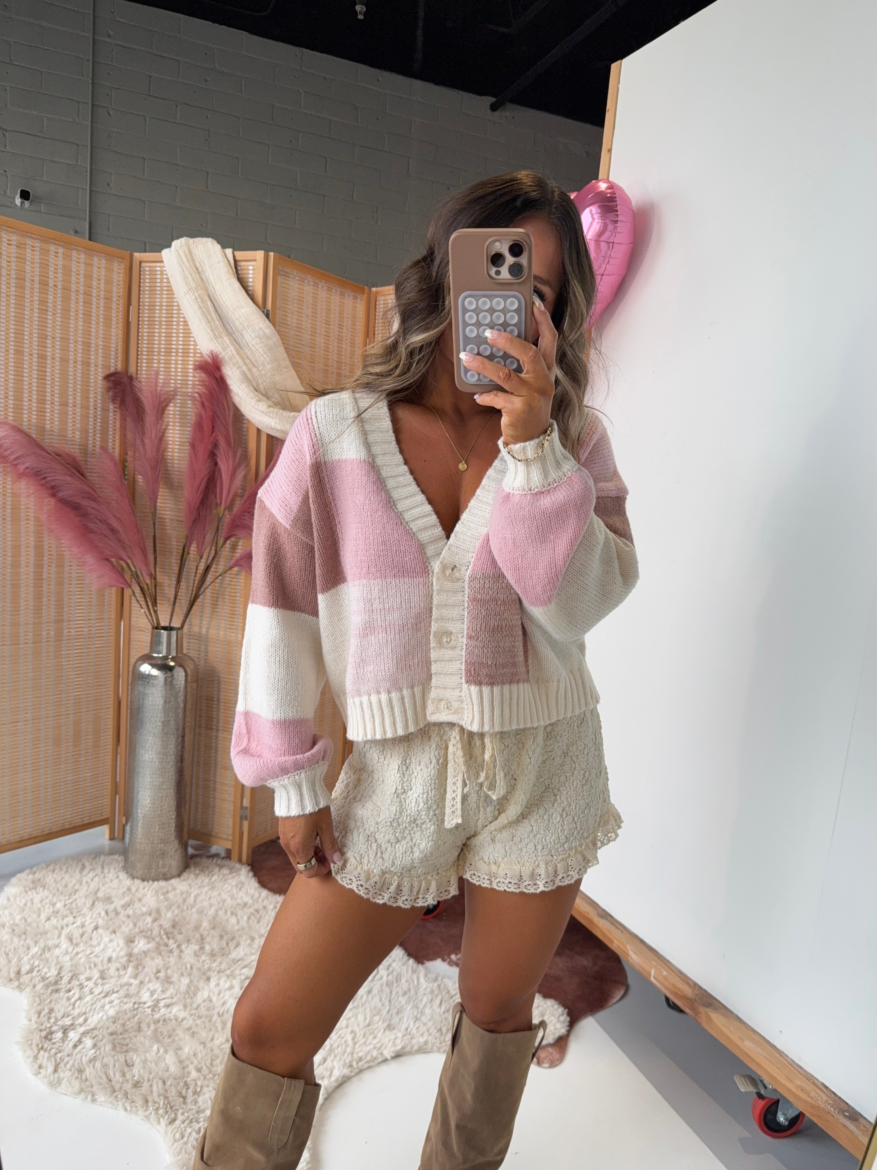 Adore You Checkered Cardigan Mauve
