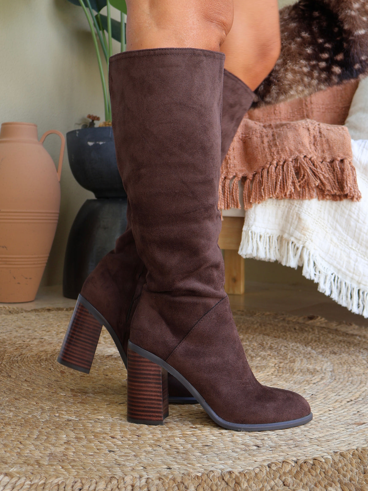 Shiloh Knee High Suede Boots Coffee