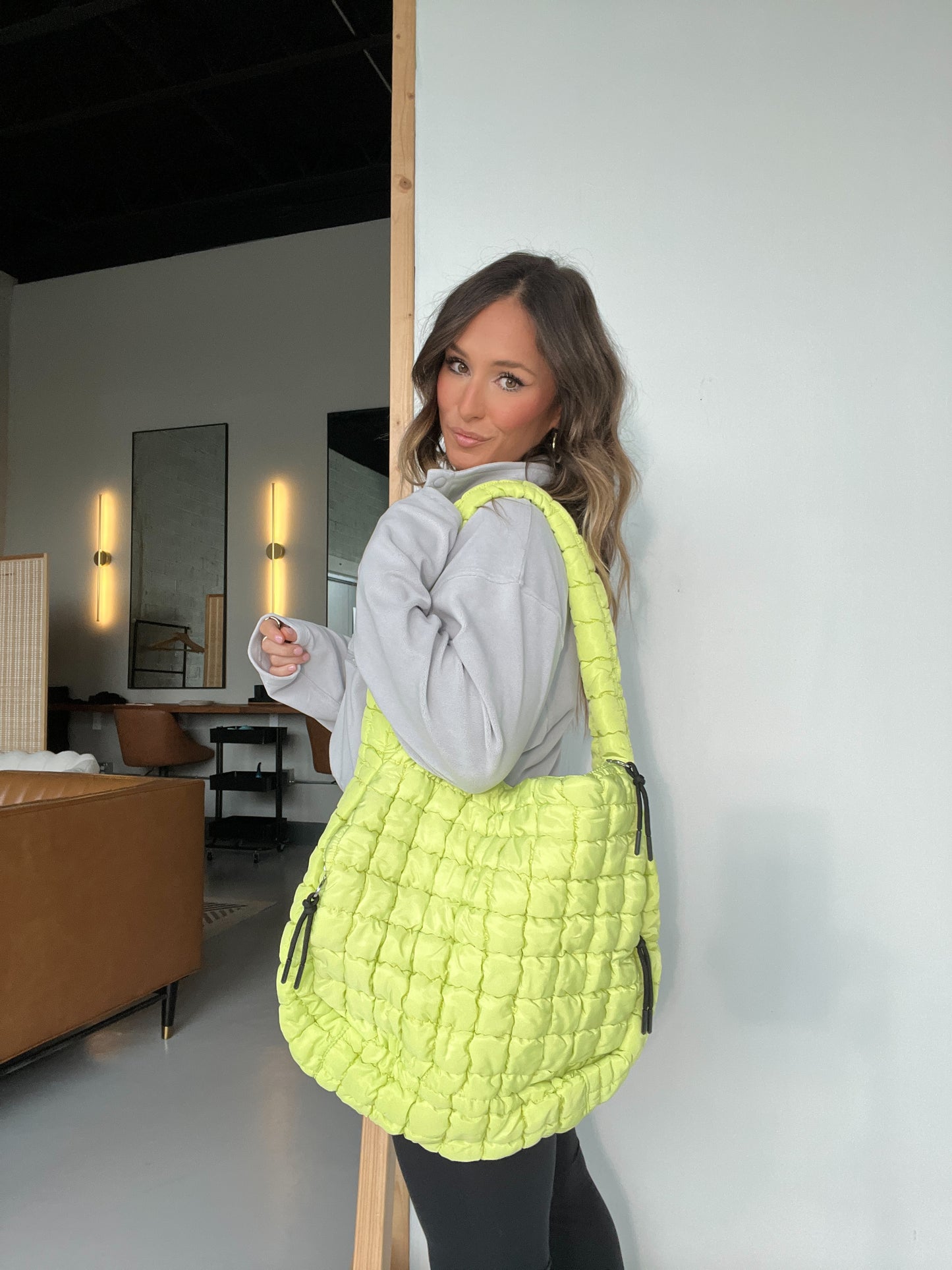 Taylor Puffer Messenger Bag Lime