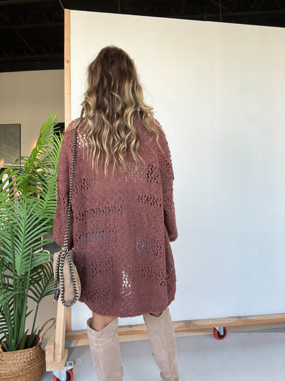 Autumn Breeze Oversized Knit Cardigan Rust