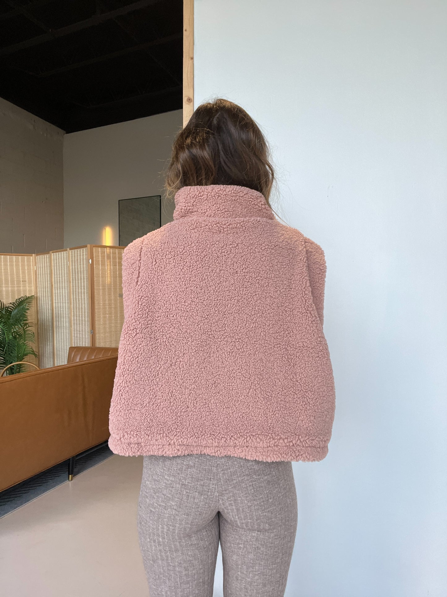 Cozy Up Half Zip Sherpa Vest Pink