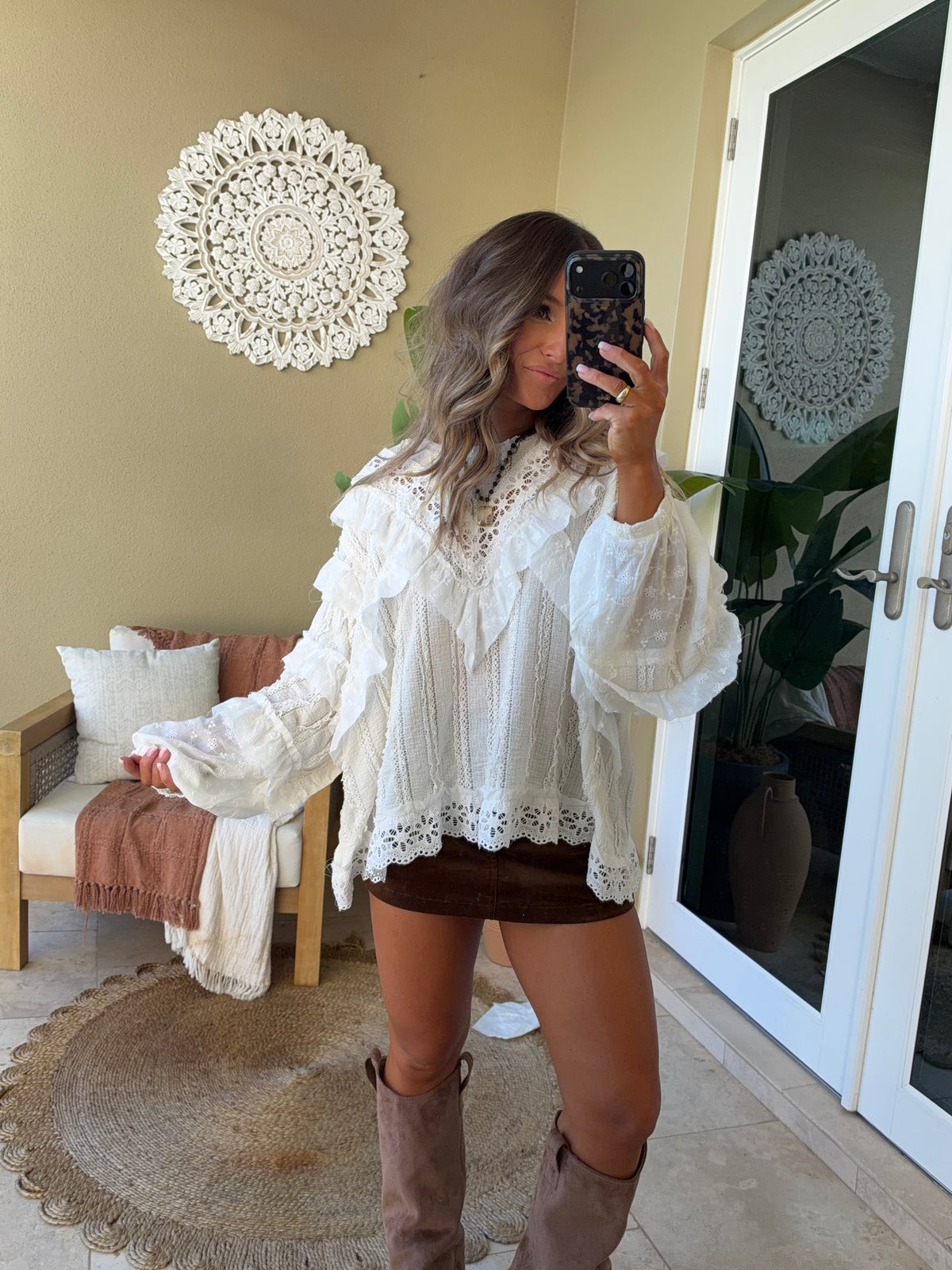 Avery Layered Eyelet Top Natural