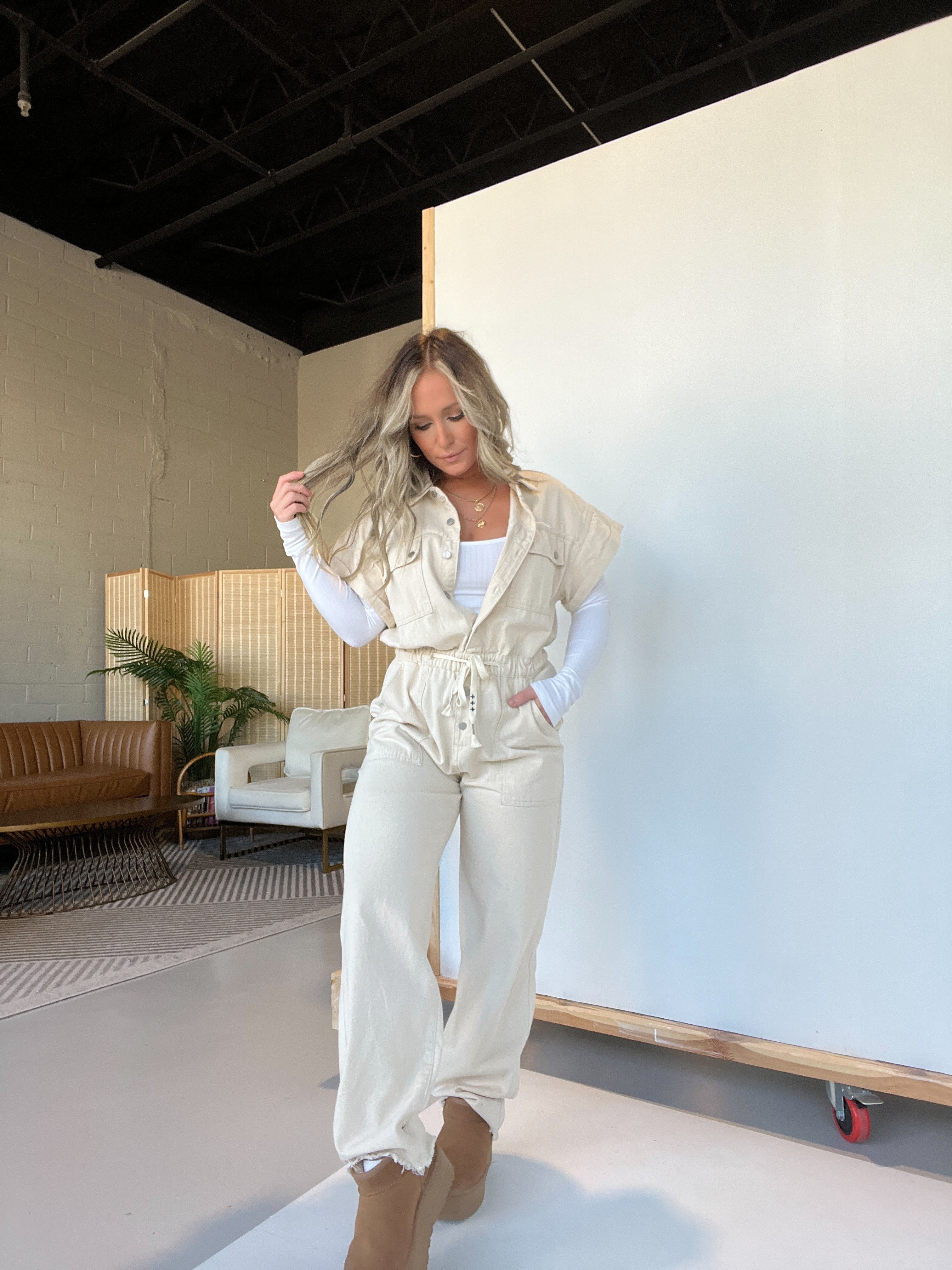 Longing Needs Utility Jumpsuit Oatmeal