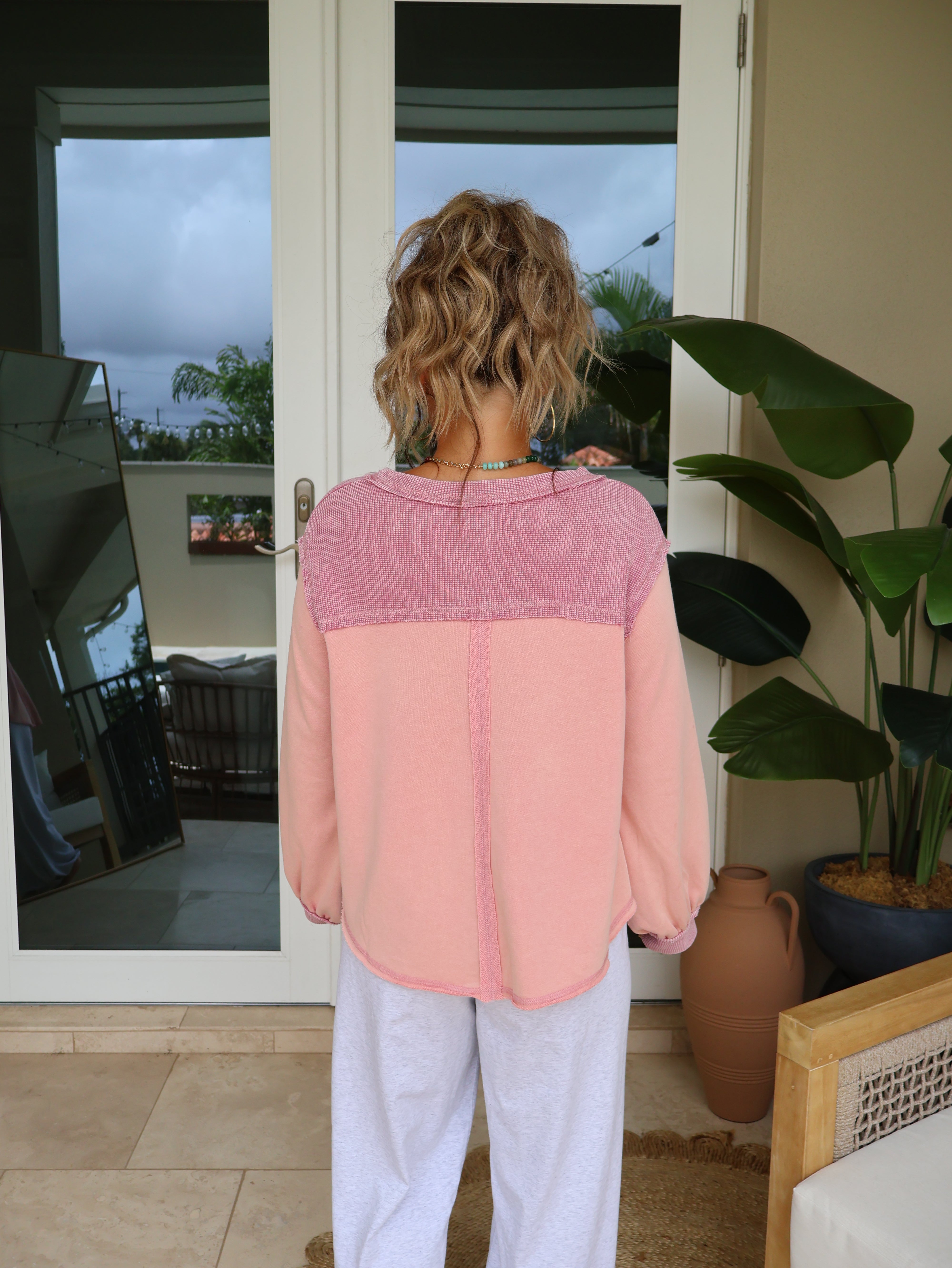 Seasonal Cropped Henley Top Dried Rose
