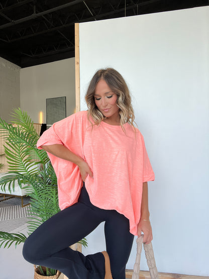 Leddy Oversized Slub Tee Neon Pink