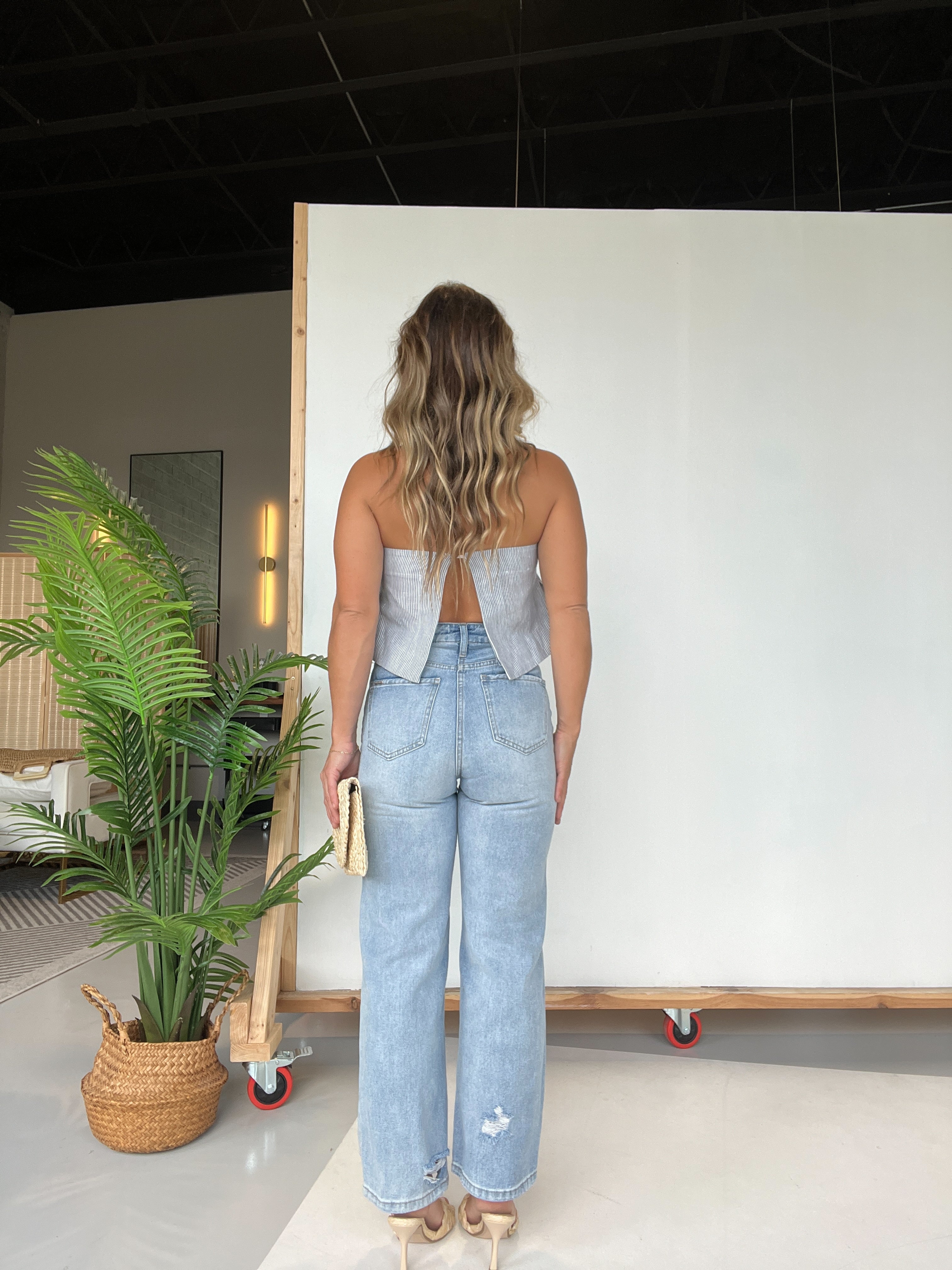 Eloise Distressed Straight Jeans Light Blue