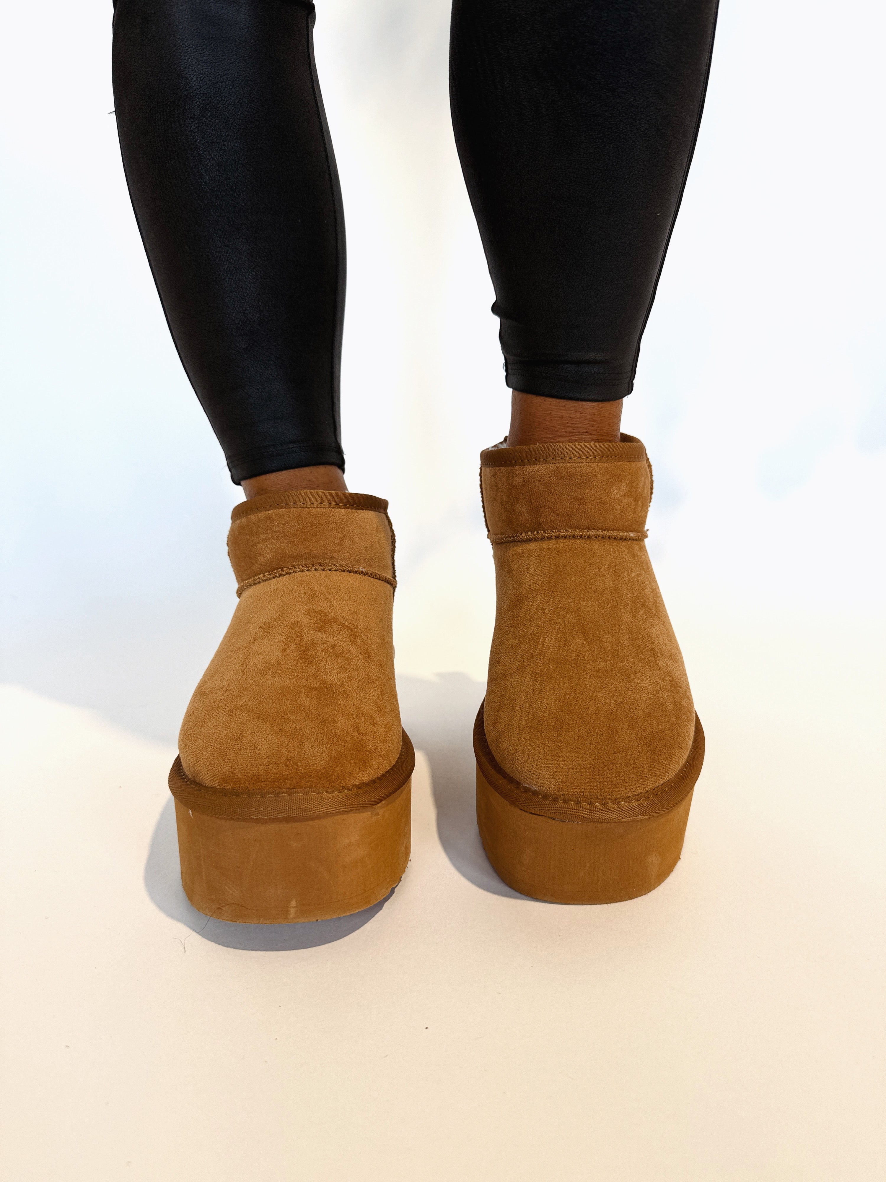 Benji Stacked Bootie Tan Suede